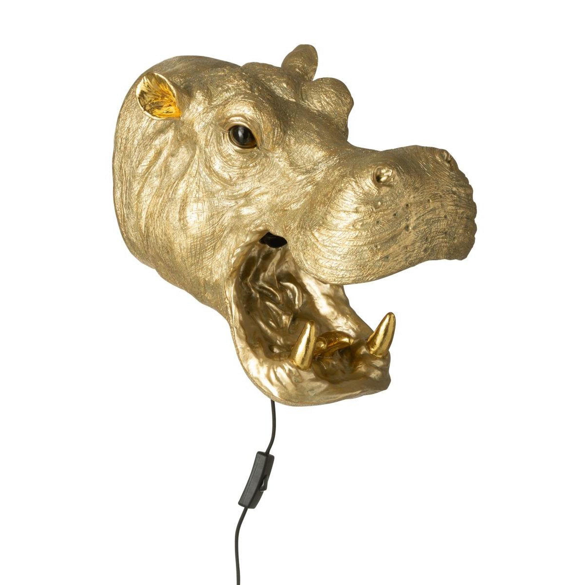 Voir la diapositive 2 : J-LINE Applique murale en résine  hippopotame  35cm doré