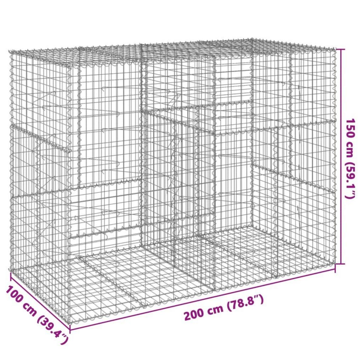 VIDAXL Panier gabion avec couvercle 200x100x150 cm fer galvanise