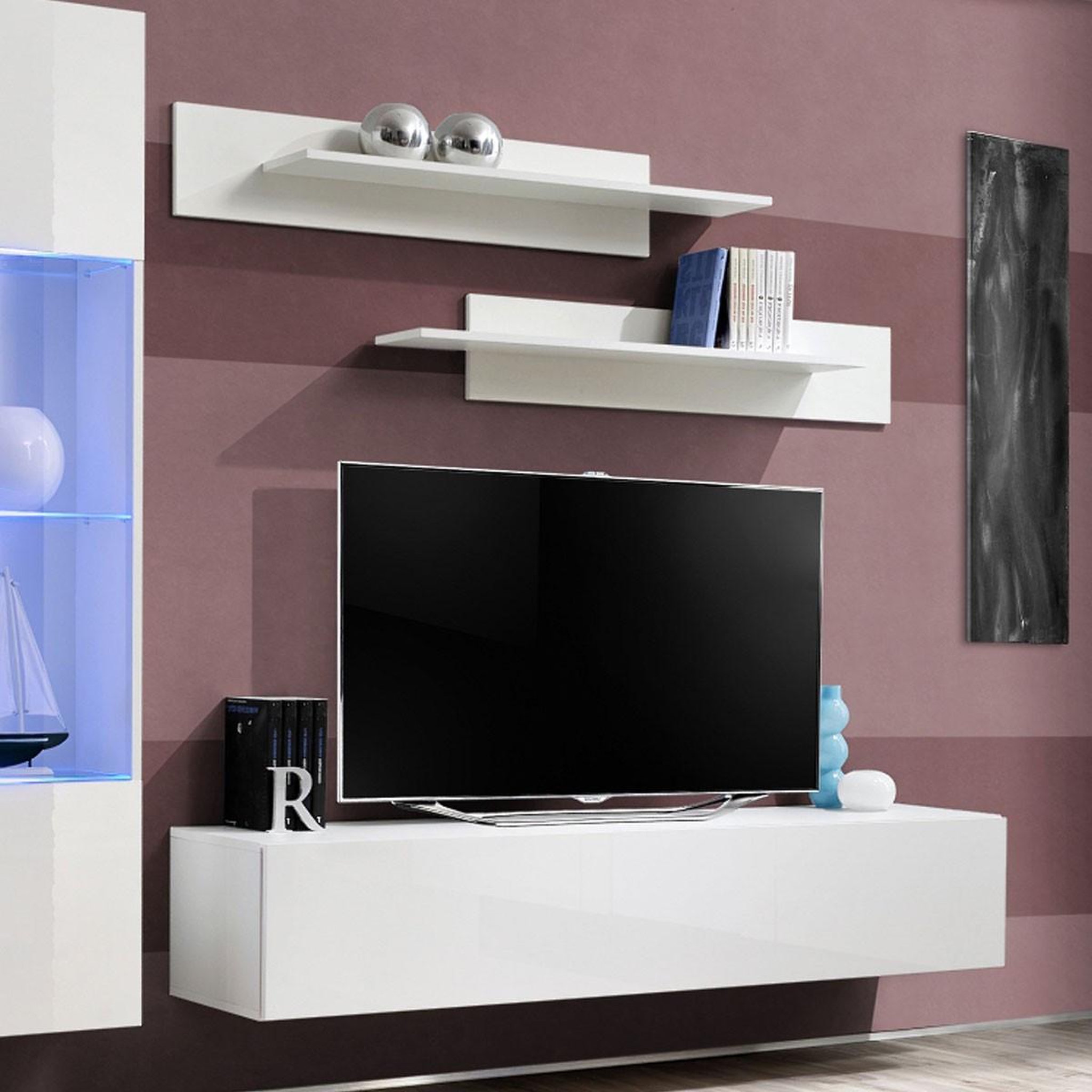 Voir la diapositive 3 : Paris Prix Ensemble meuble tv mural  fly g3  210cm blanc