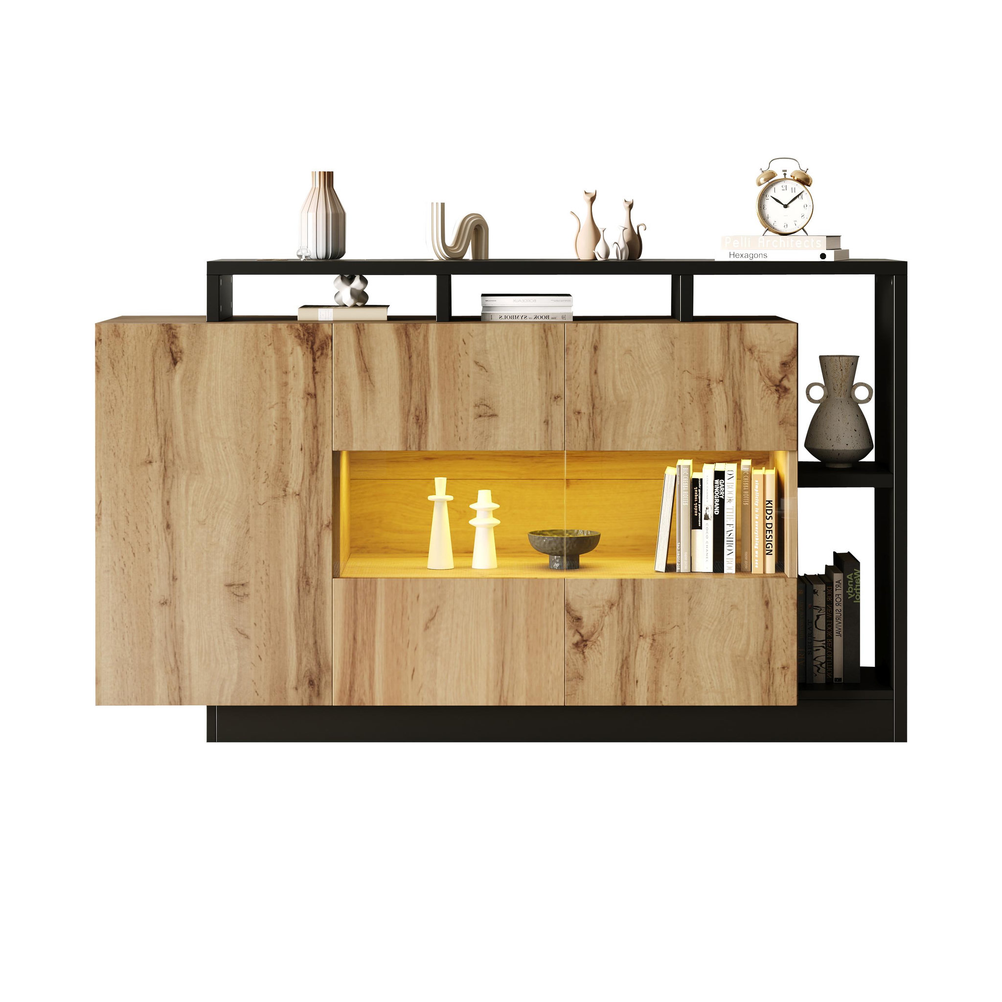 MERAX Buffet 3 porte(s) 0 tiroir(s) - 140 cm naturel led mdf