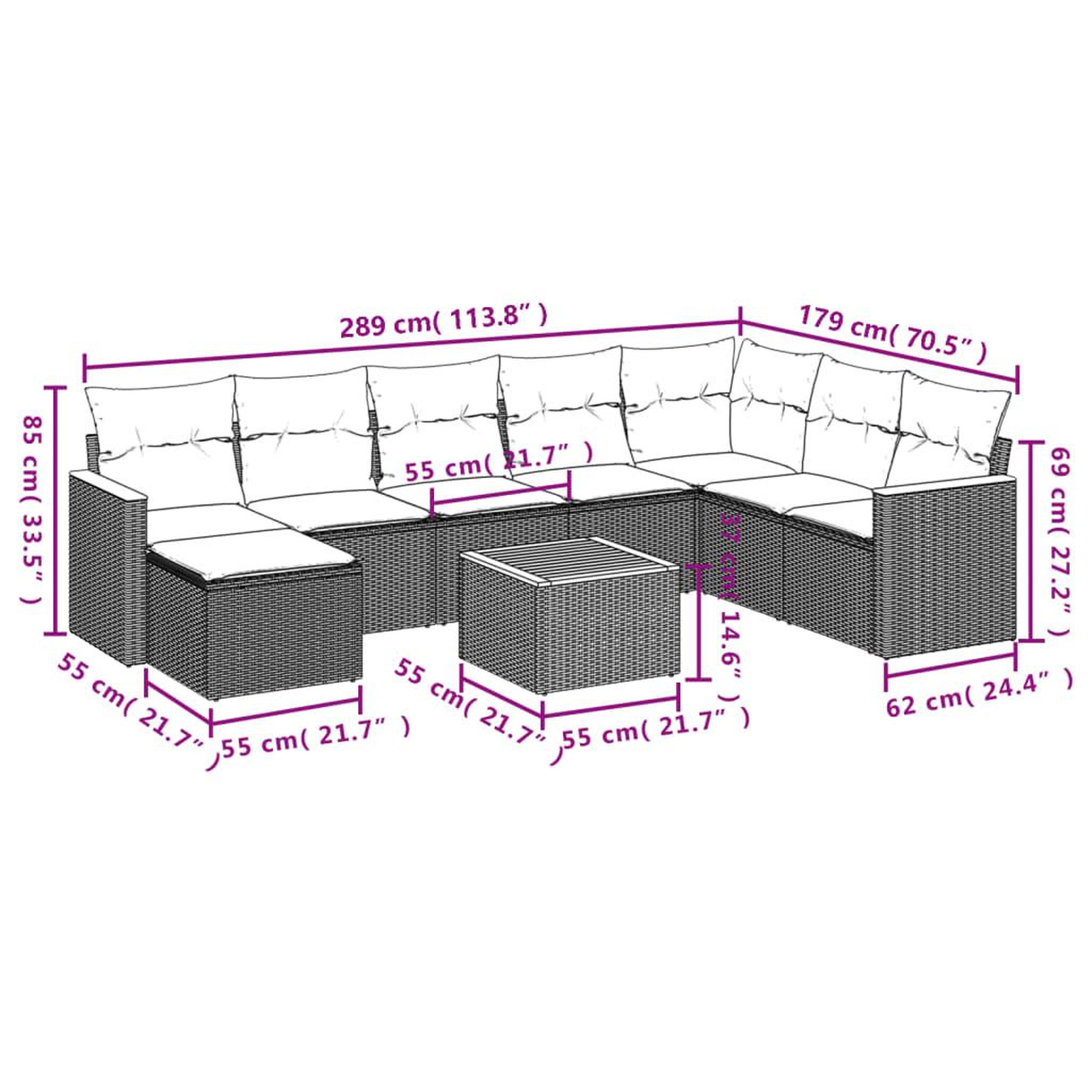 Voir la diapositive 4 : VIDAXL Salon de jardin 9 pcs avec coussins noir resine tressee