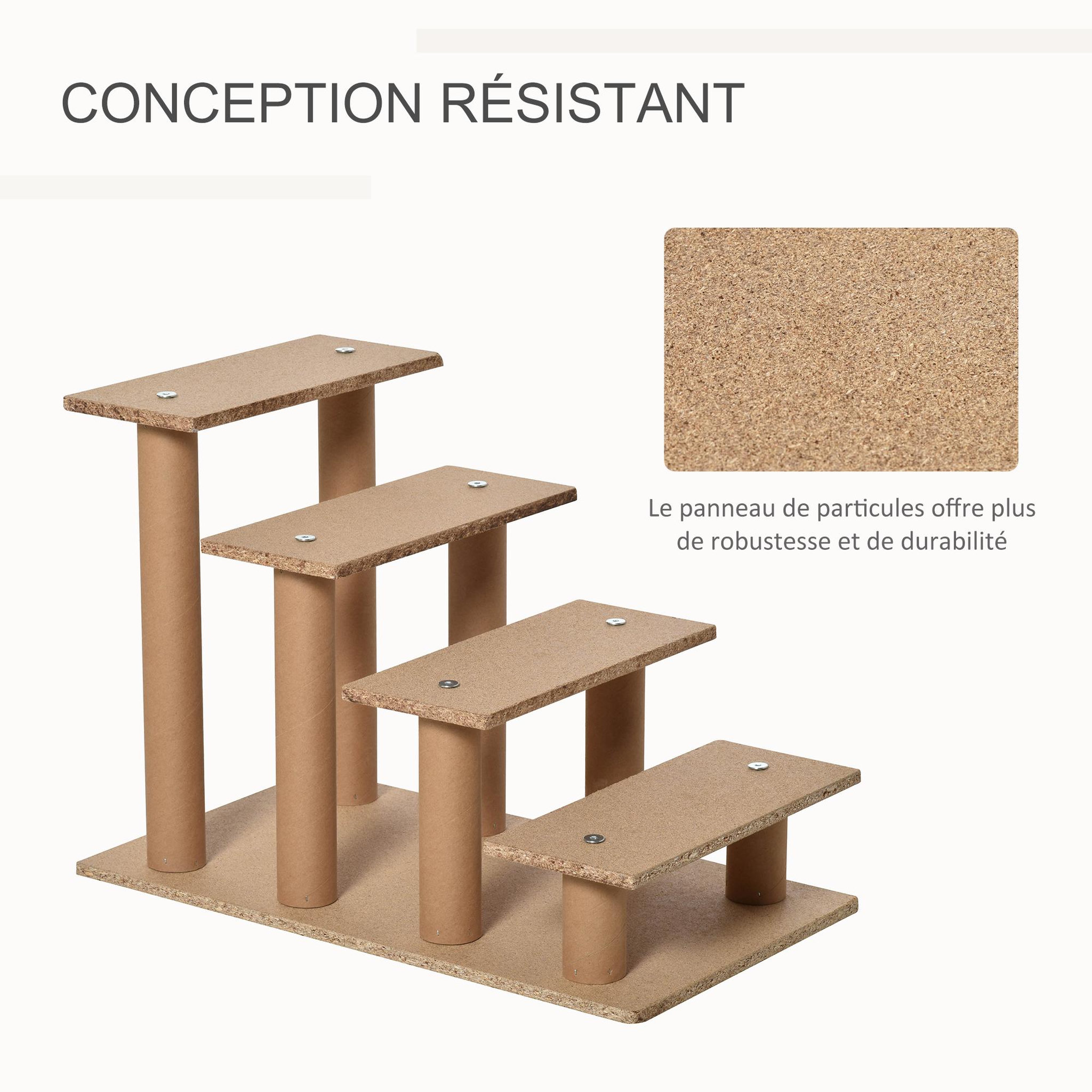 Voir la diapositive 6 : PAWHUT Escalier pour chat - escalier pour chien - 4 marches - revêtement flanelle grande douceur haute densité - structure panneaux particules - gris