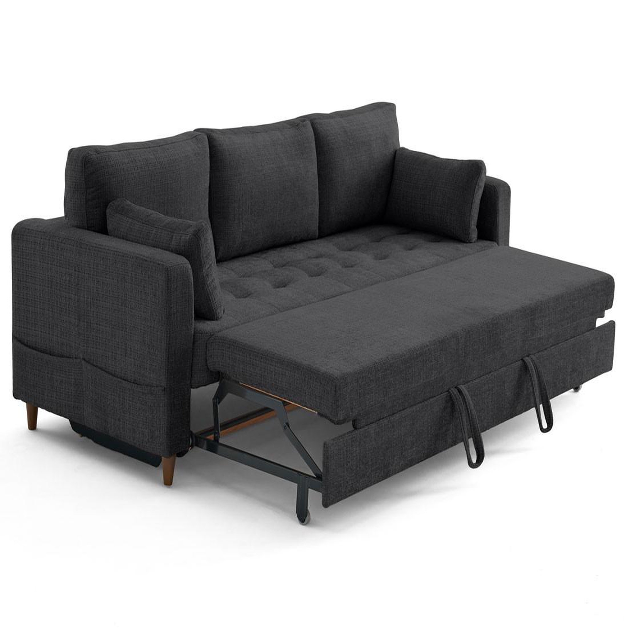 Voir la diapositive 2 : LISA DESIGN Anna - canapé droit 3 places convertible avec poche en velours texturé