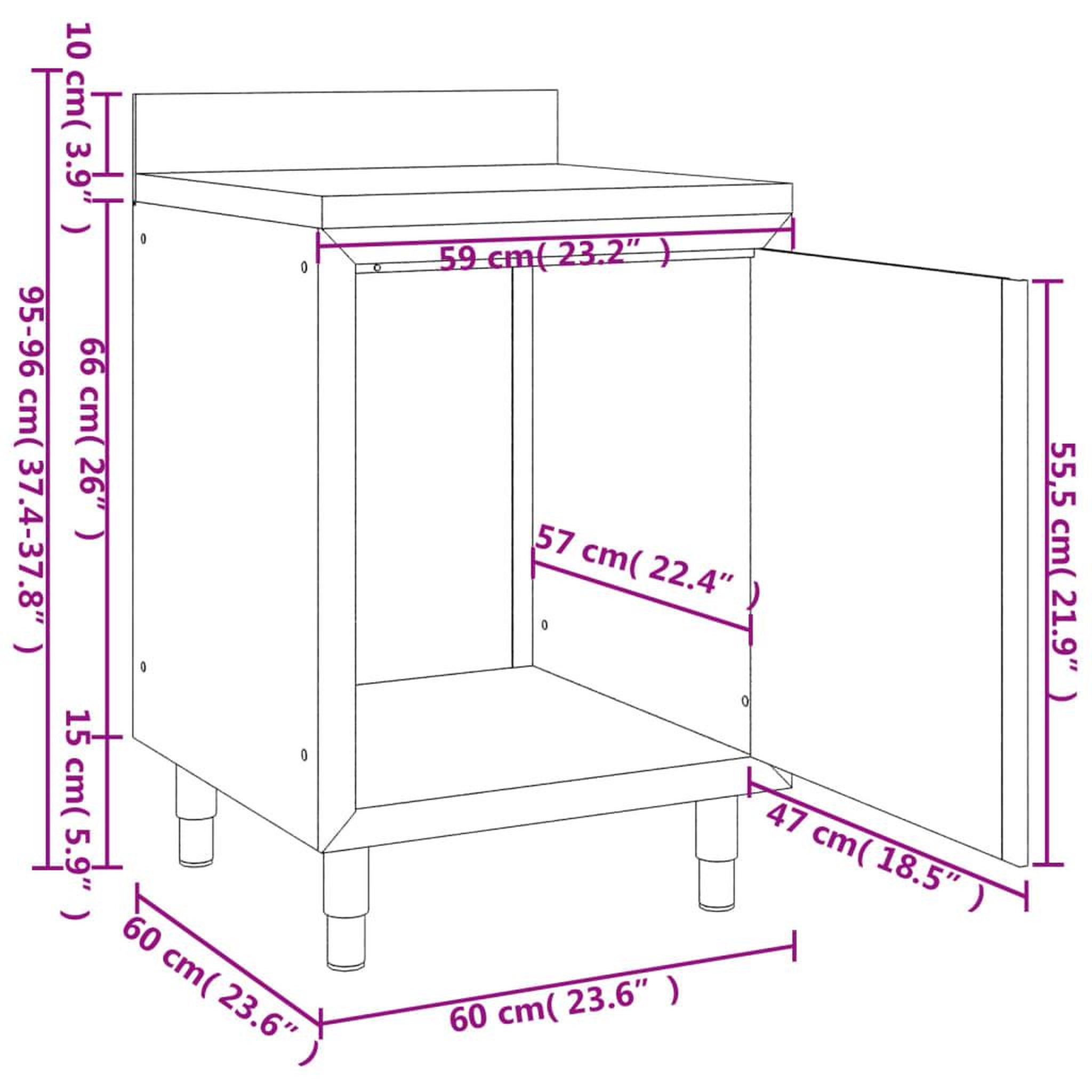 Voir la diapositive 6 : VIDAXL Table de travail commerciale avec armoire 60x60x96 cm Inox