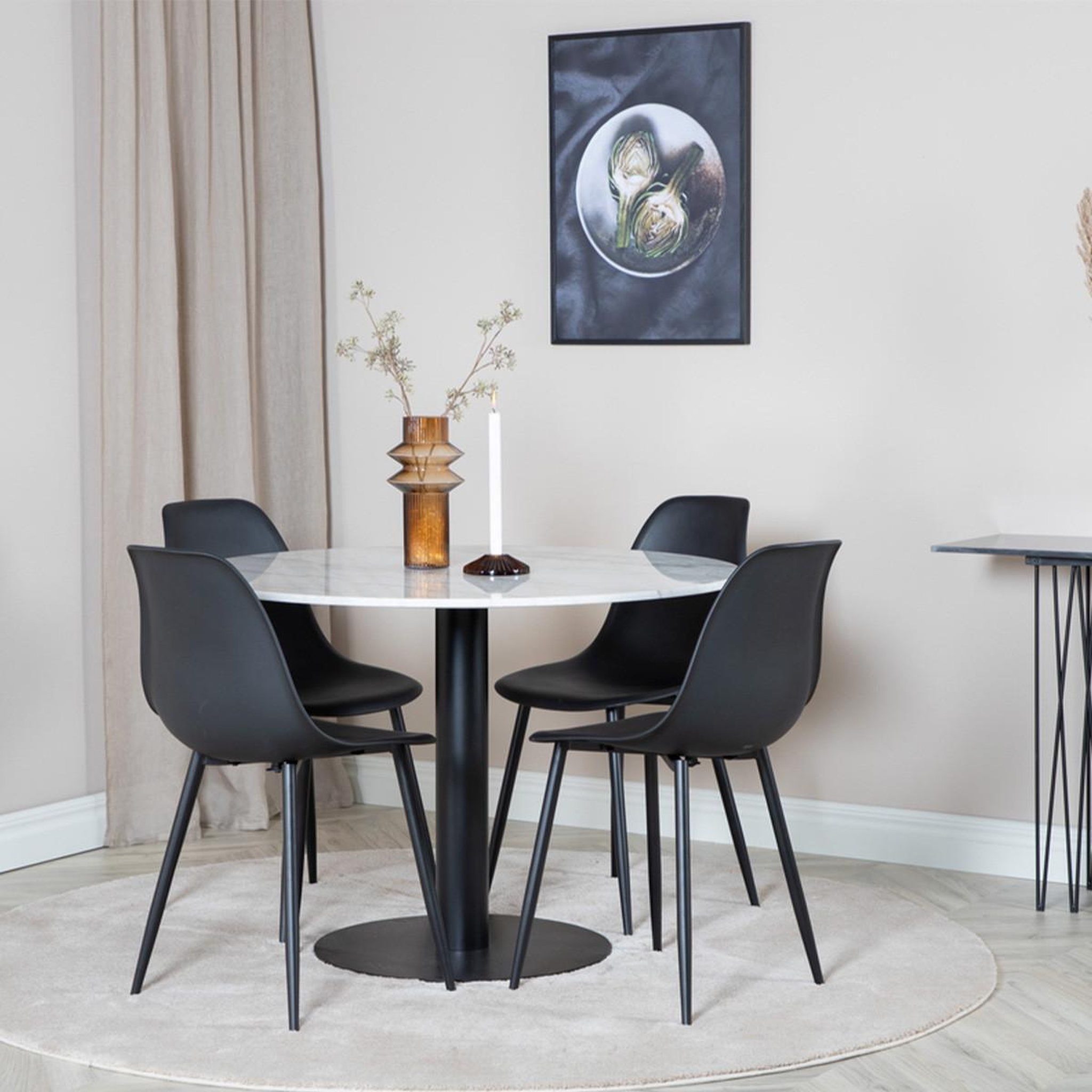 Voir la diapositive 2 : Paris Prix Table à manger en marbre  estelle  106cm blanc & noir