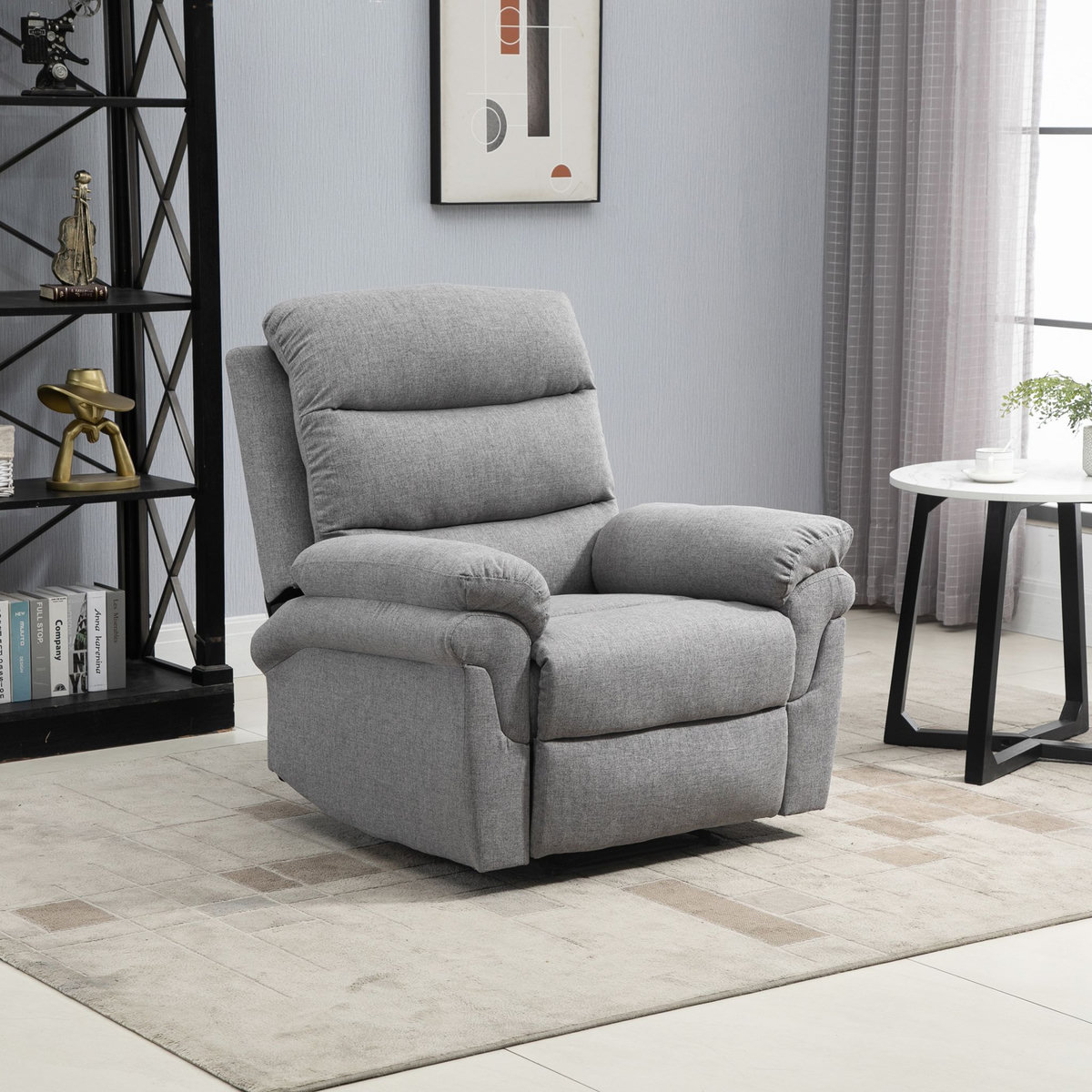HOMCOM Fauteuil de relaxation inclinable manuel avec repose-pied ajustable tissu polyester aspect lin gris clair chiné