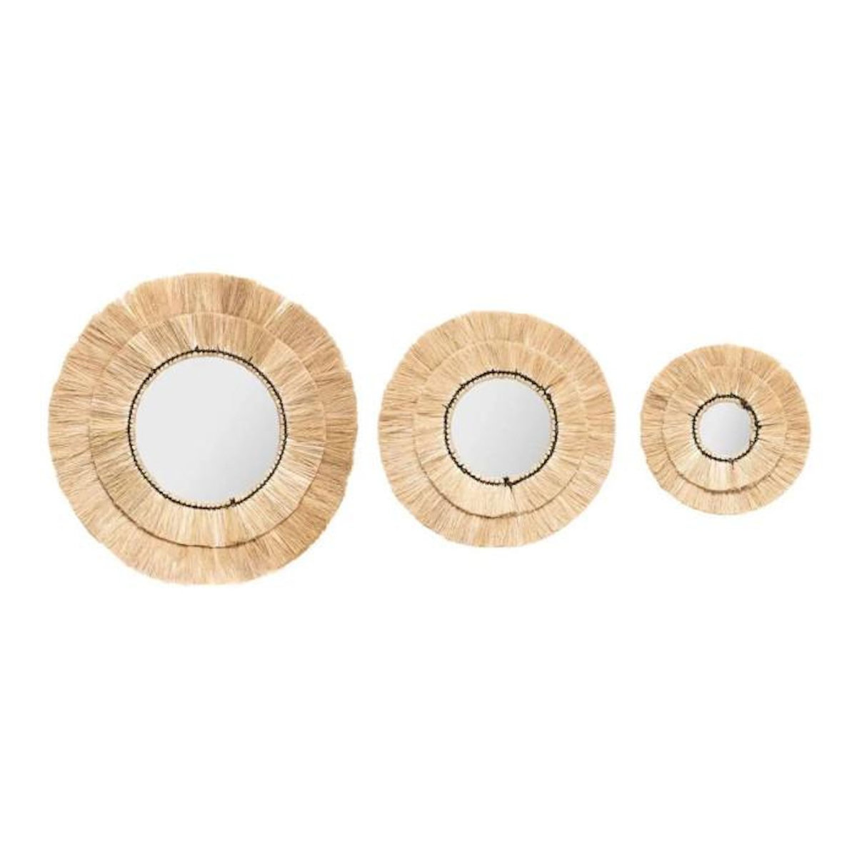 ATMOSPHERA Lot de 3 Miroirs Muraux en Raphia  Alba  40cm Beige
