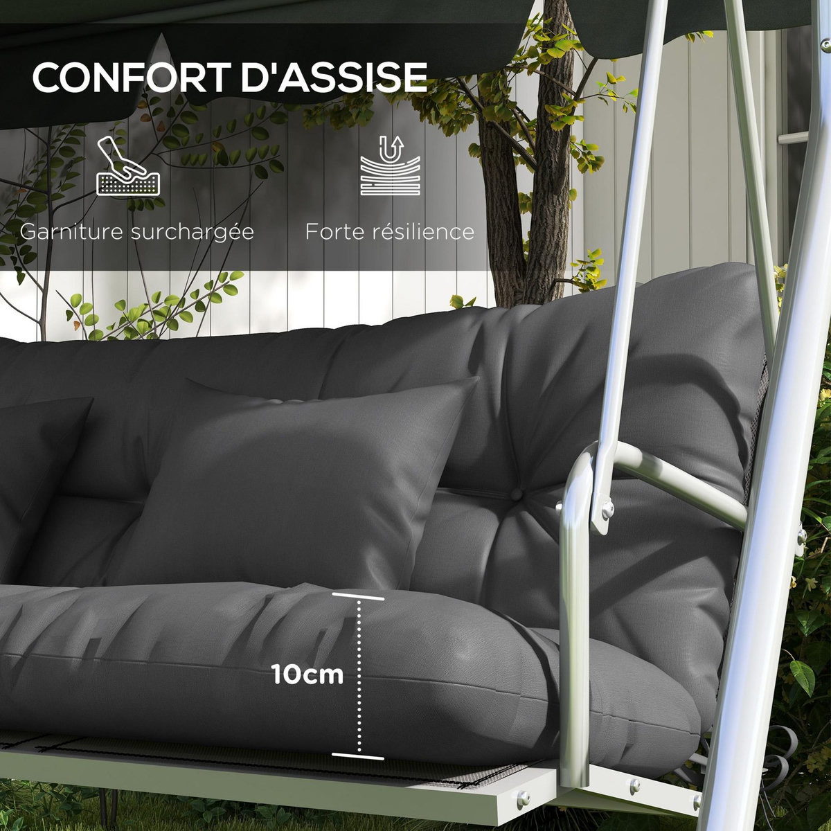 OUTSUNNY Ensemble de 4 coussins d'extérieur pour balancelle gris