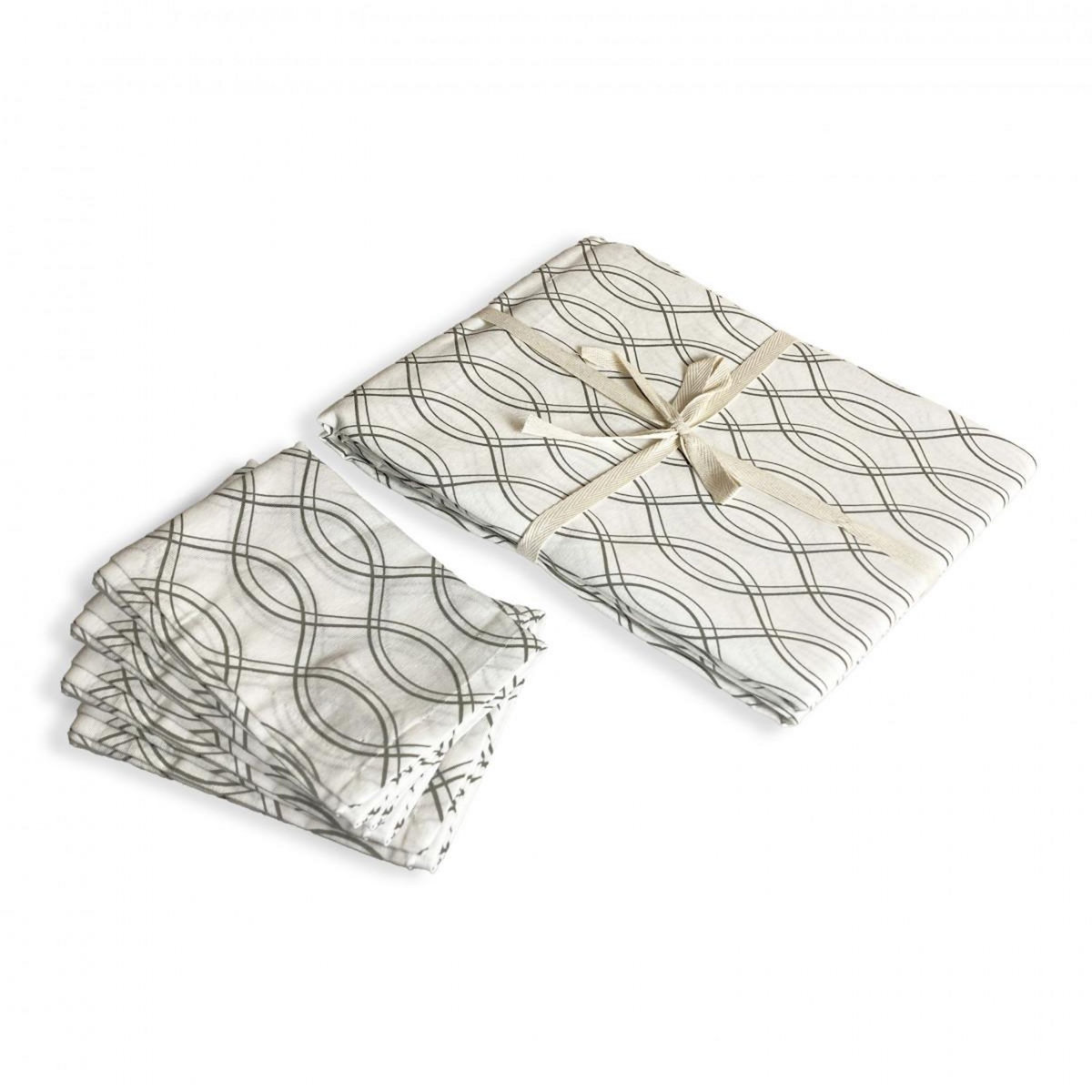 FUTURE HOME Lot nappe rectangle + 4 serviettes de table déperlante géométrique 140x240cm VOGUE