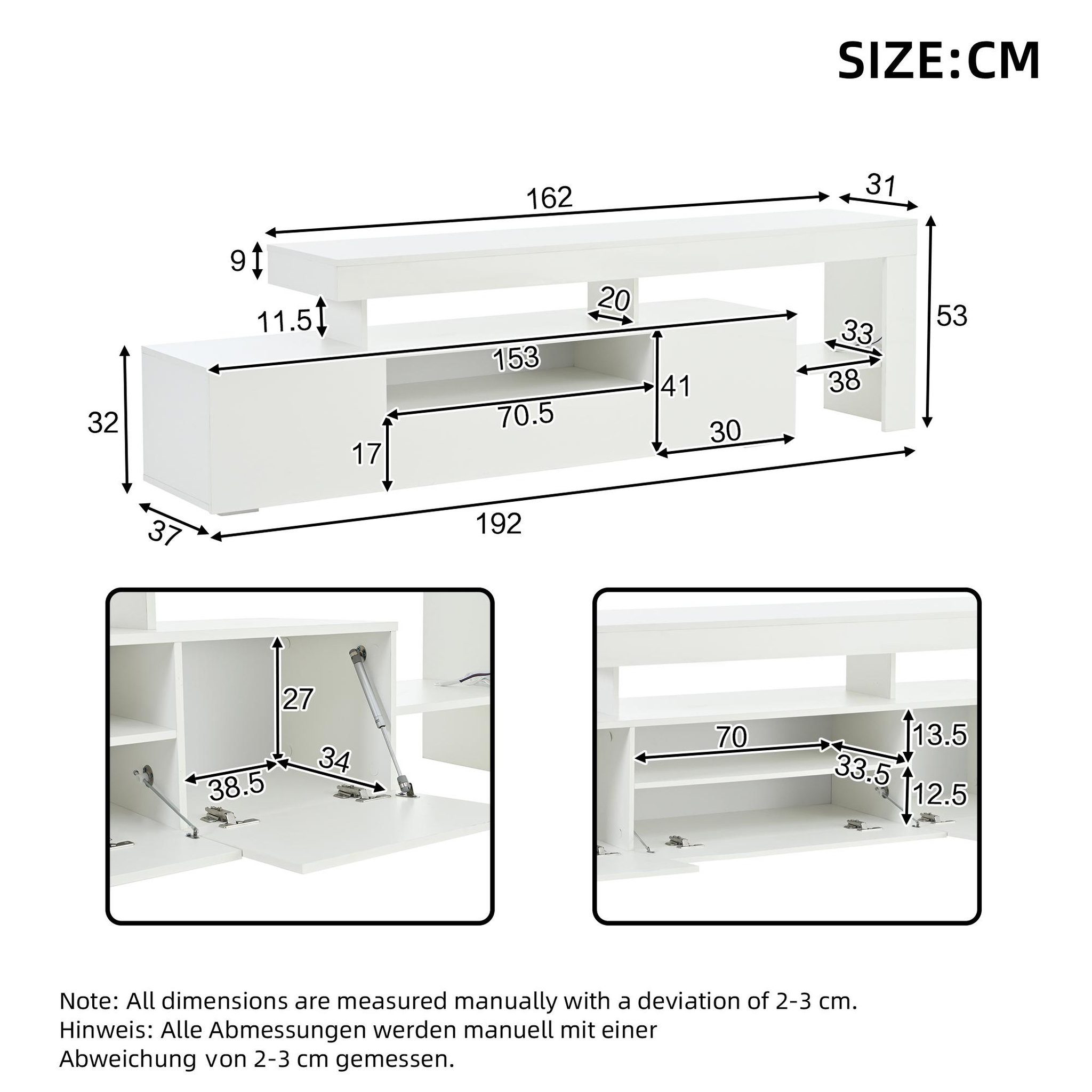 Voir la diapositive 3 : MERAX Meuble tv blanc 192 cm led panneau de particules
