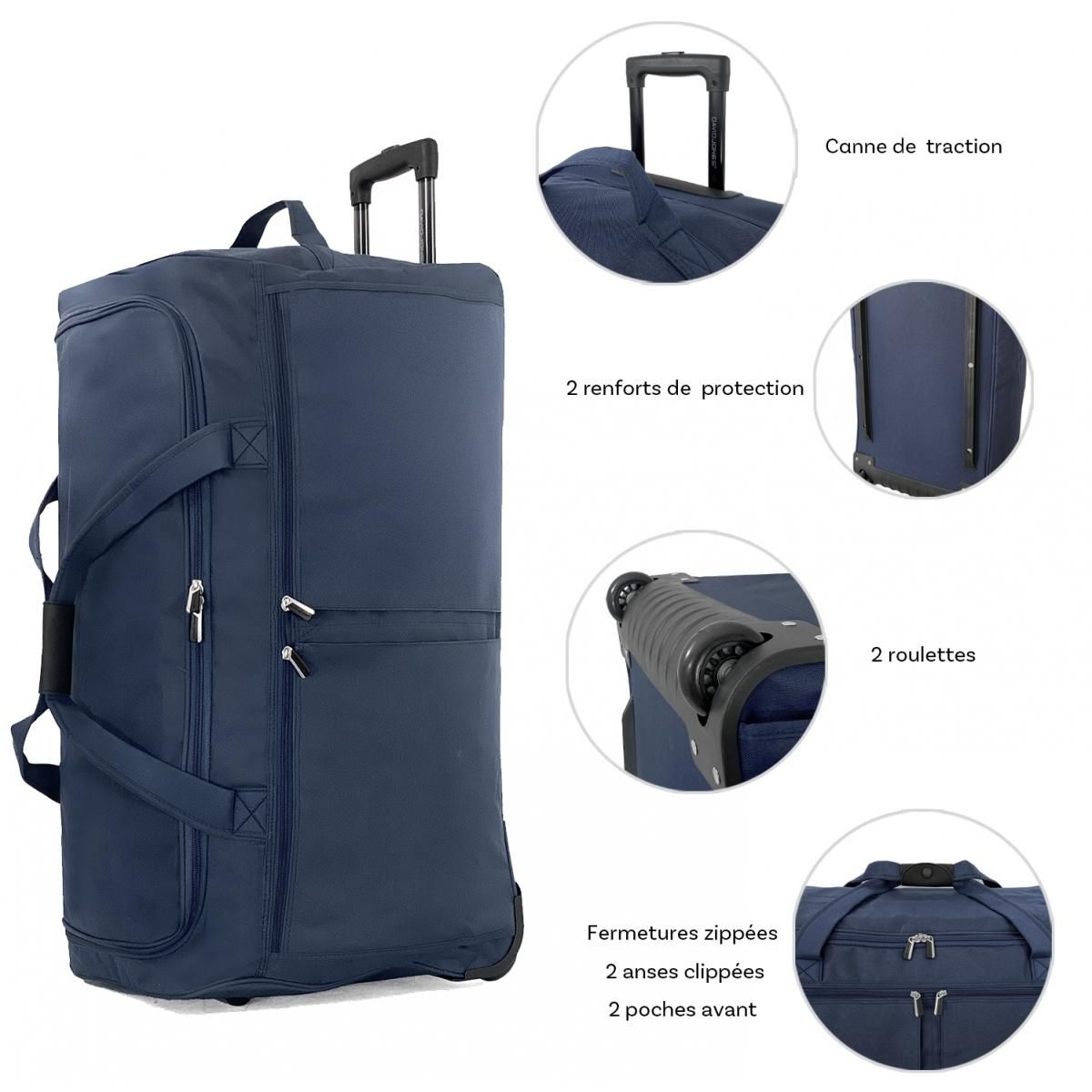 David Jones Sac de voyage avec roulettes 120L grand volume 76cm