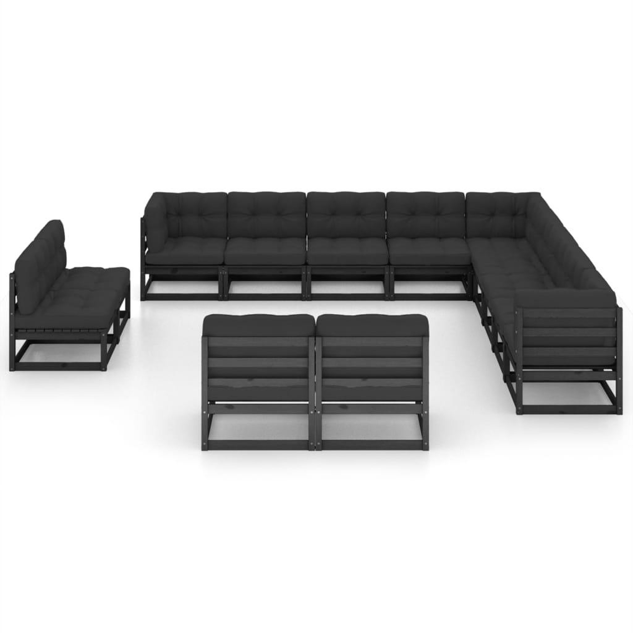 Voir la diapositive 2 : VIDAXL Salon de jardin 13 pcs avec coussins noir bois de pin massif