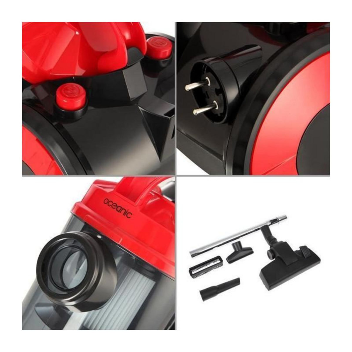 OCEANIC OCEANIC VC10RBAX2 Aspirateur traineau sans sac - 700W - 78 dB - A - Rouge