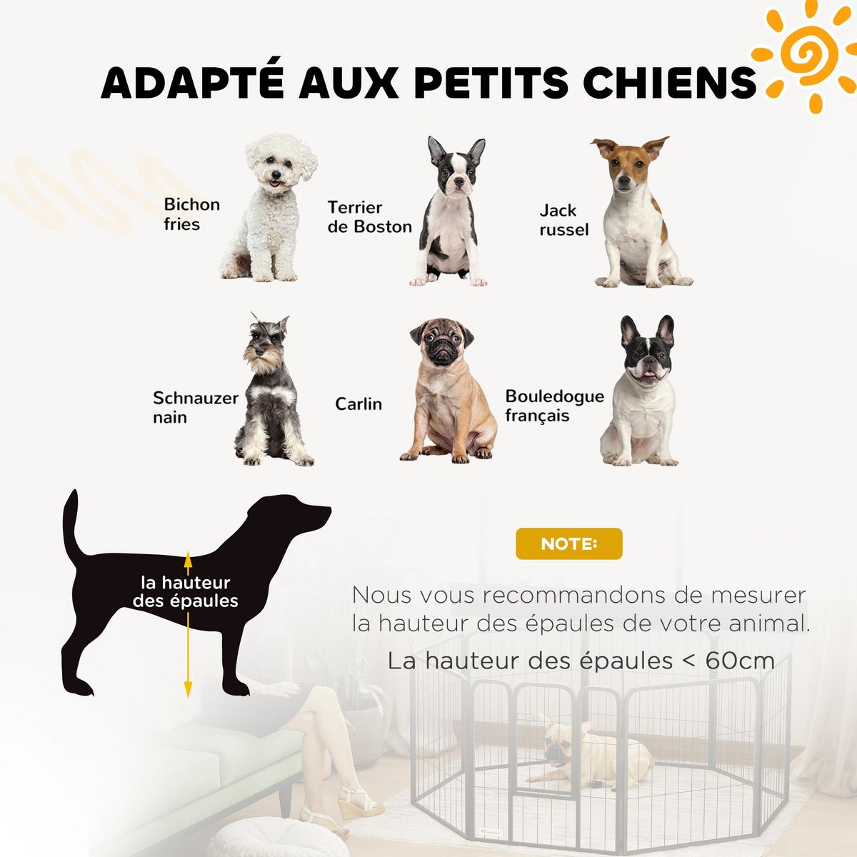 PAWHUT Parc enclos chien modulable pliable 8 panneaux porte verrouillable acier époxy noir