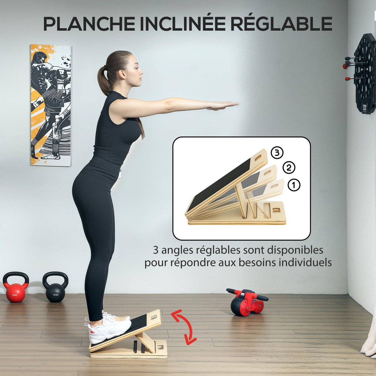 HOMCOM Ensemble pilates 8 pcs barre de pilates, planche inclinée réglable, 6 bandes de résistance