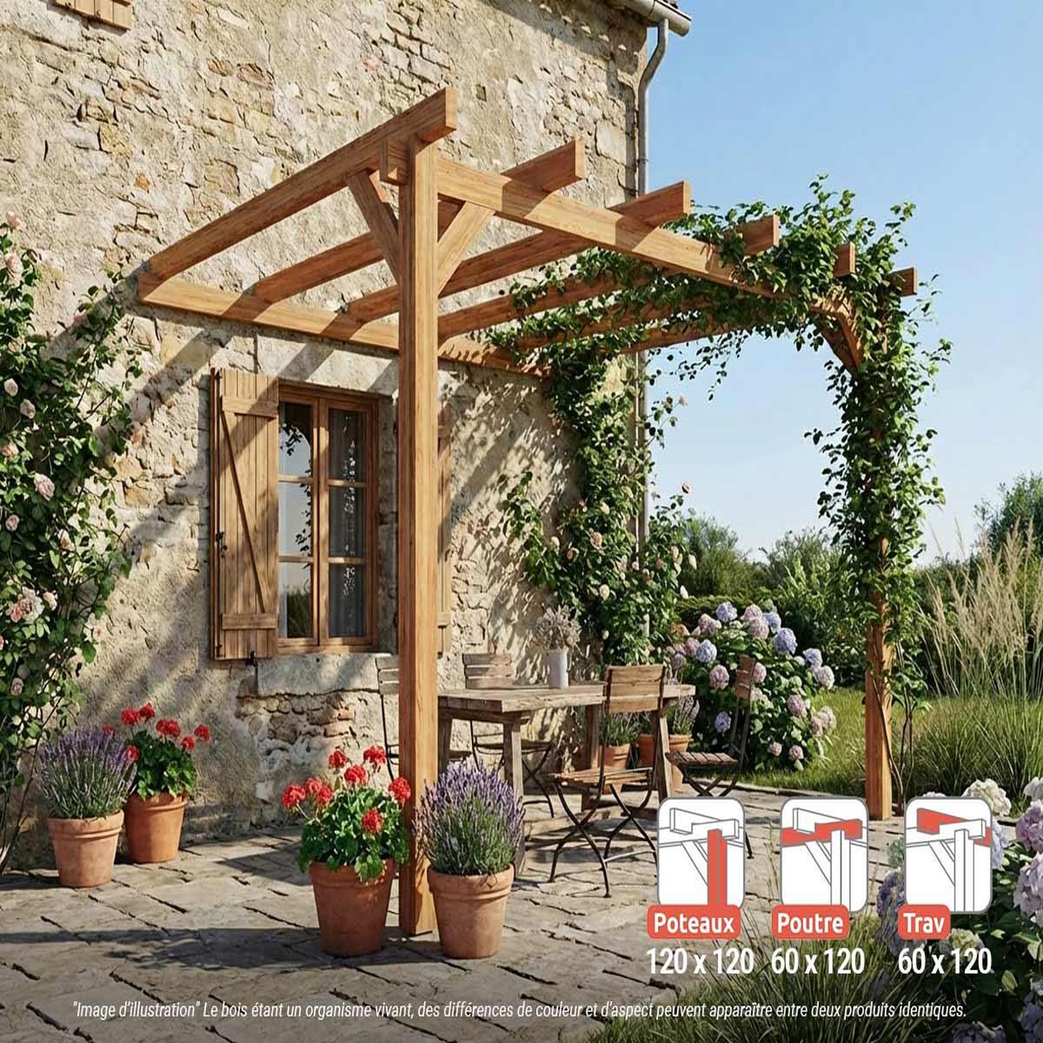 JARDIDECO Pergola adossée en lamellé-collée le mans 400 x 300 cm  - mardeland