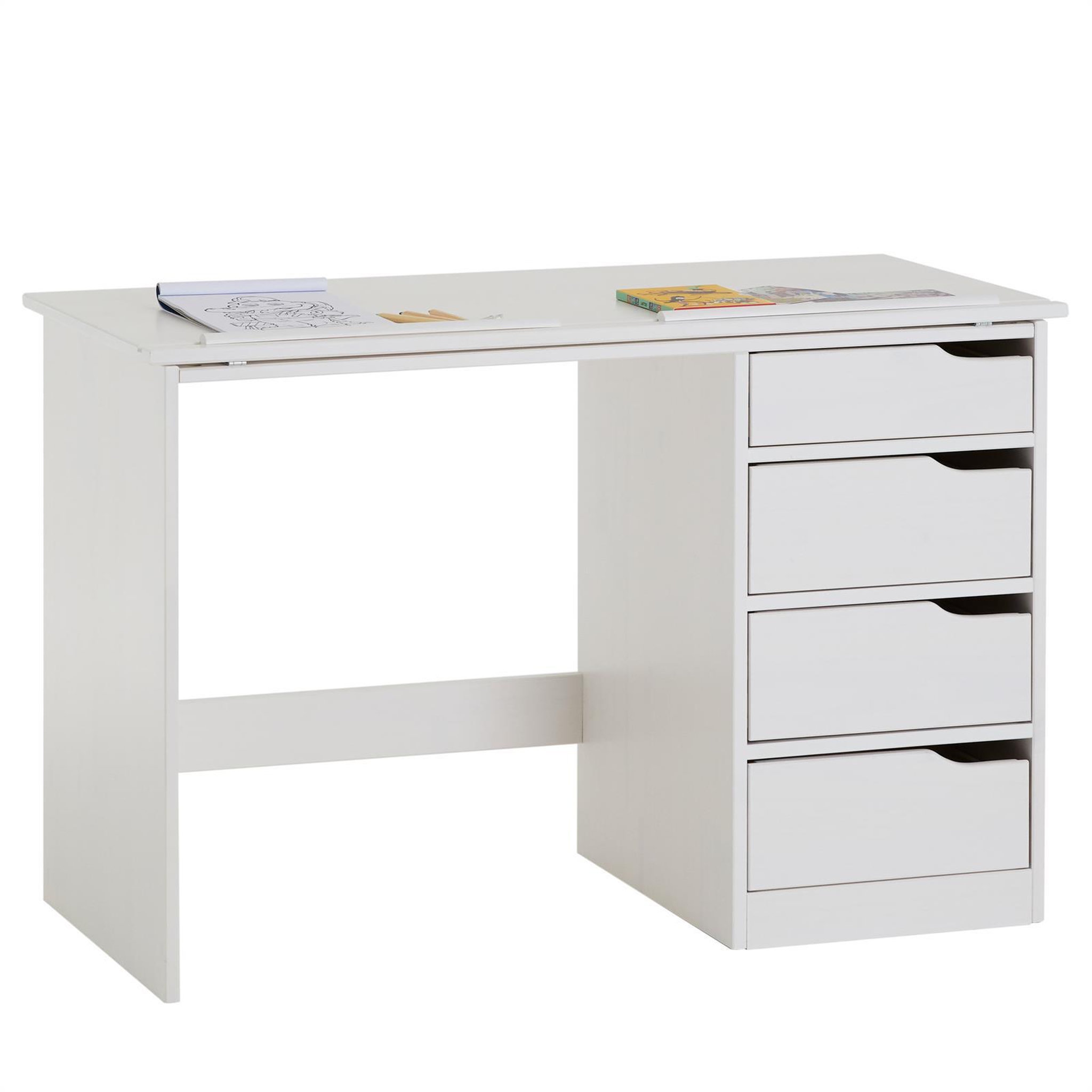 Voir la diapositive 2 : IDIMEX Bureau enfant EMMA, en pin massif, 4 tiroirs et plateau inclinable