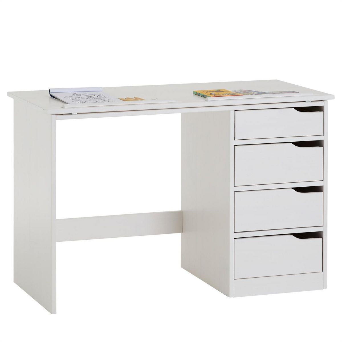 IDIMEX Bureau enfant EMMA, en pin massif, 4 tiroirs et plateau inclinable