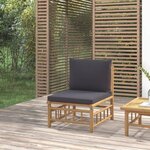 VIDAXL Canape central de jardin avec coussins gris fonce bambou