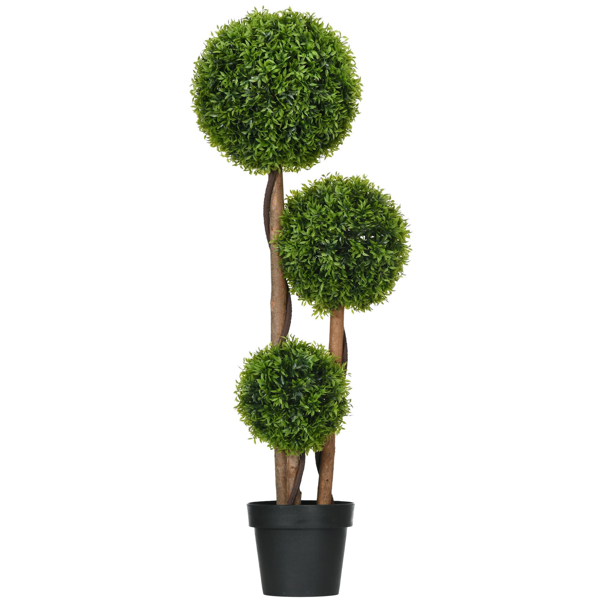 HOMCOM Buis artificiel topiaire artificielle 3 boules H. 110 cm pot inclus