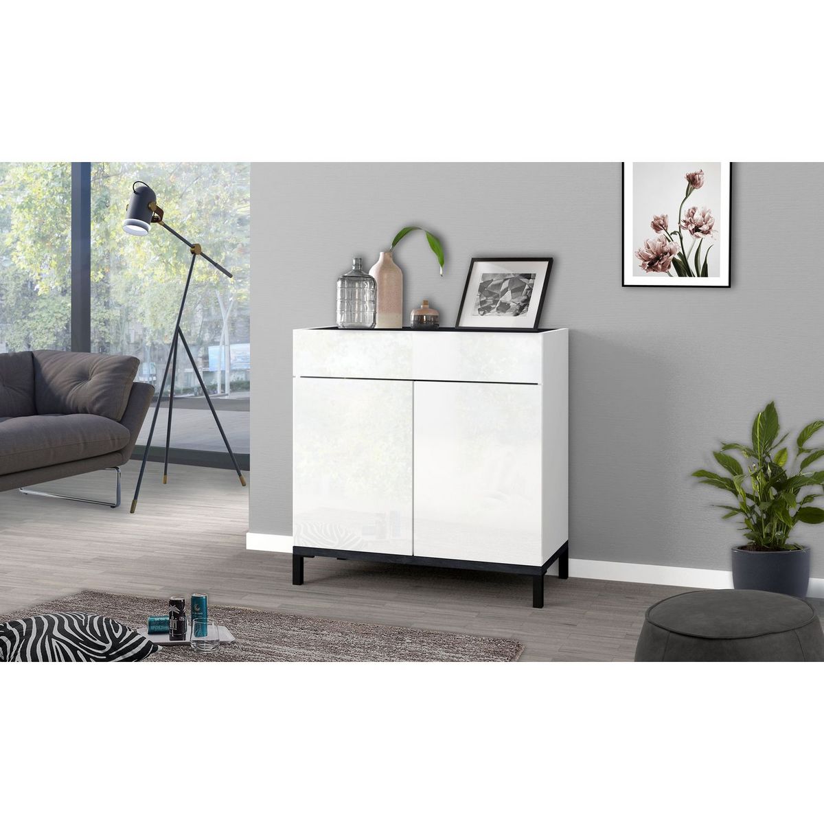 Commode meuble à chaussures 2 portes 1 tiroir L80cm BARI