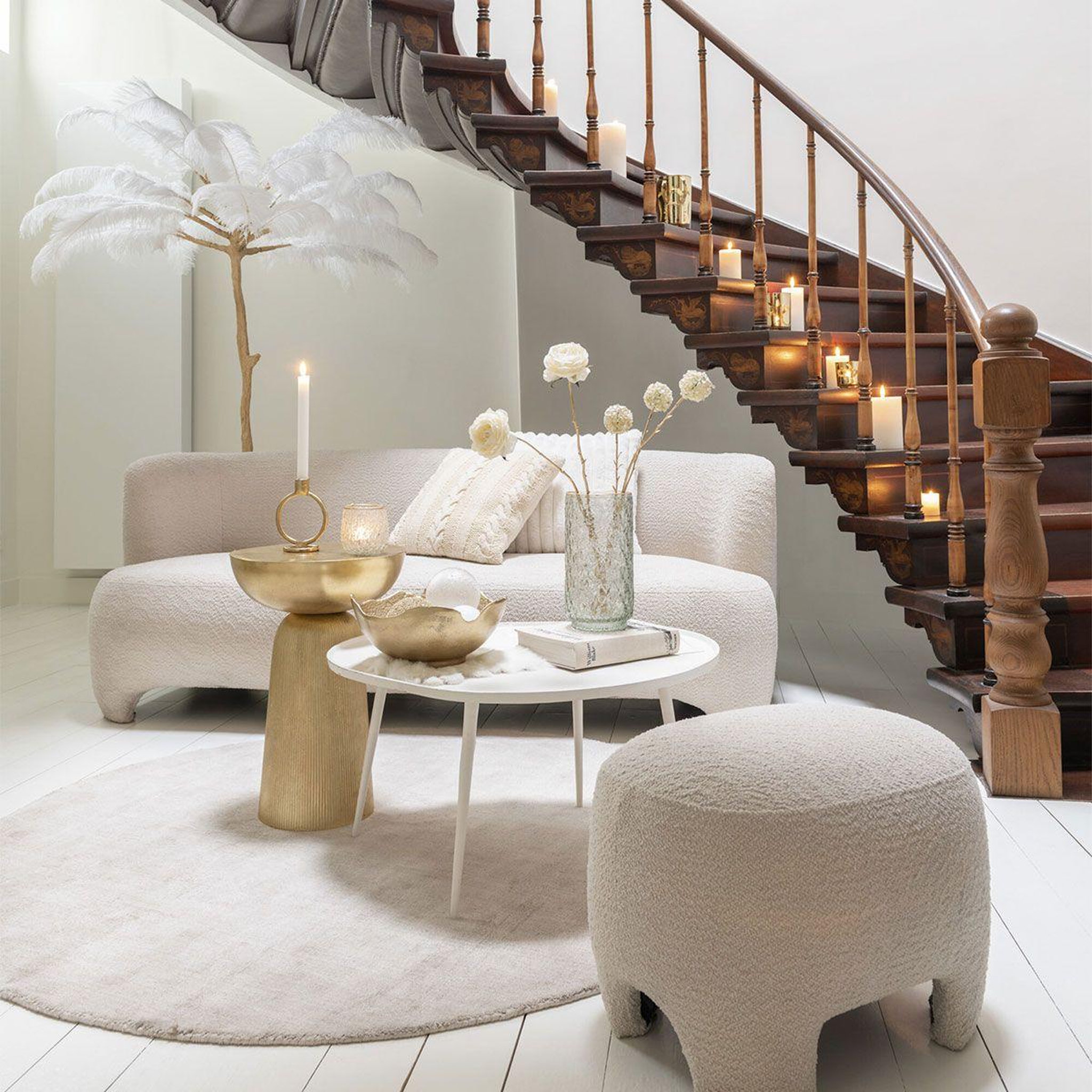 Voir la diapositive 4 : J-LINE Arbre déco en métal  plumes  190cm or & blanc