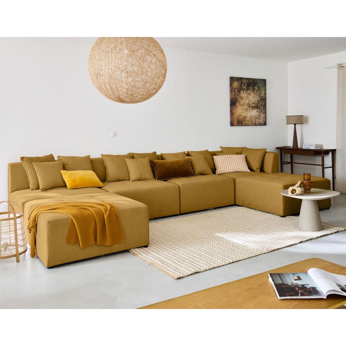 LISA DESIGN Amalfi - canapé modulable panoramique en u - 7 places - en tissu