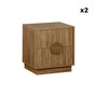 Voir la diapositive 6 : SWEEEK Lot de 2 tables de chevet 2 tiroirs décor bois de manguier rainuré. poignées en métal doré. L42 x P38 x H50cm