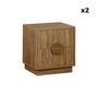 Voir la diapositive 6 : SWEEEK Lot de 2 tables de chevet 2 tiroirs décor bois de manguier rainuré. poignées en métal doré. L42 x P38 x H50cm