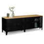Voir la diapositive 4 : ID MARKET Buffet bas 140 cm ESTER 4 portes métal noir et plateau bois design industriel