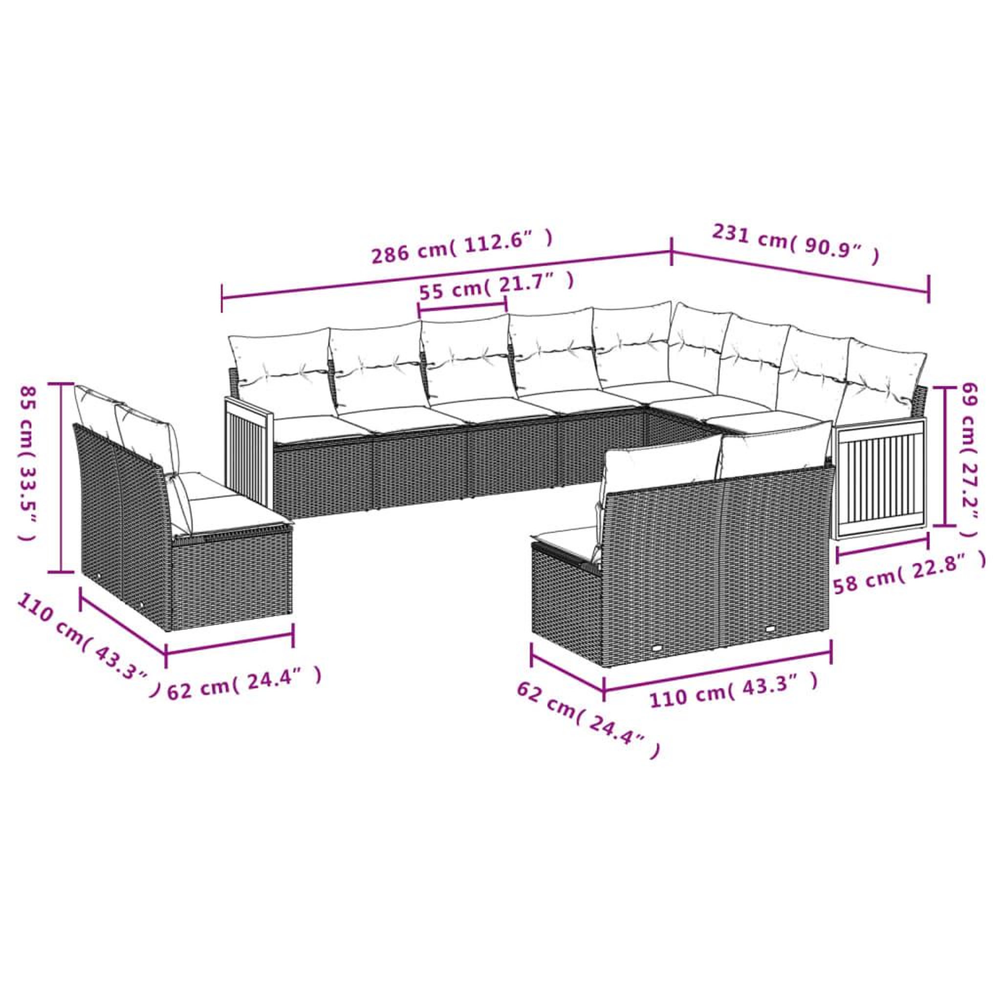 Voir la diapositive 4 : VIDAXL Salon de jardin 12 pcs avec coussins noir resine tressee