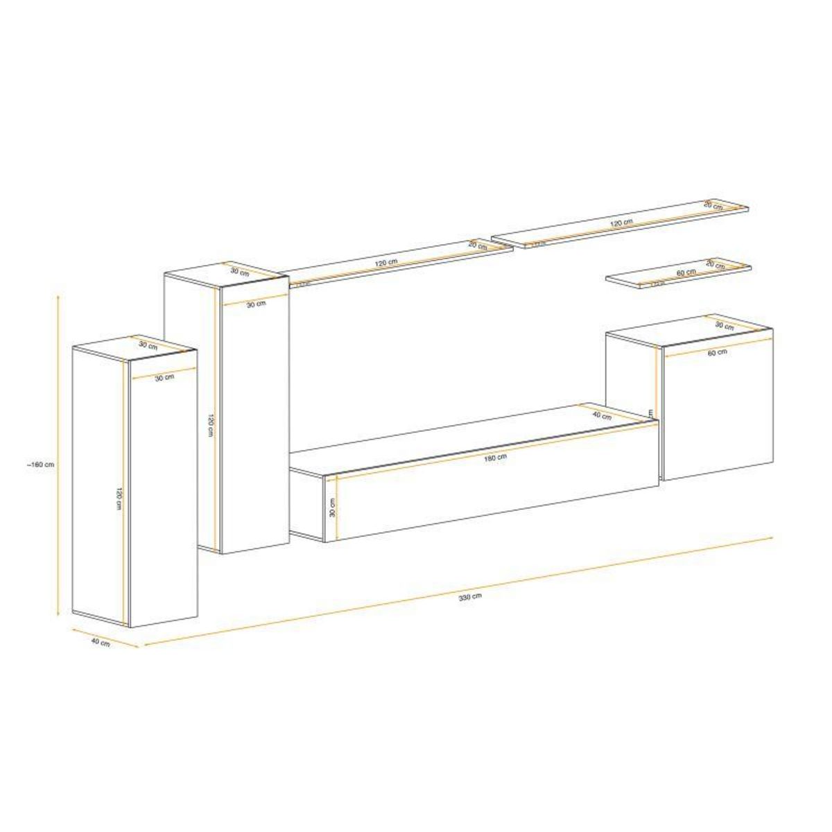 Paris Prix Meuble TV Mural Design  Switch I  330cm Noir