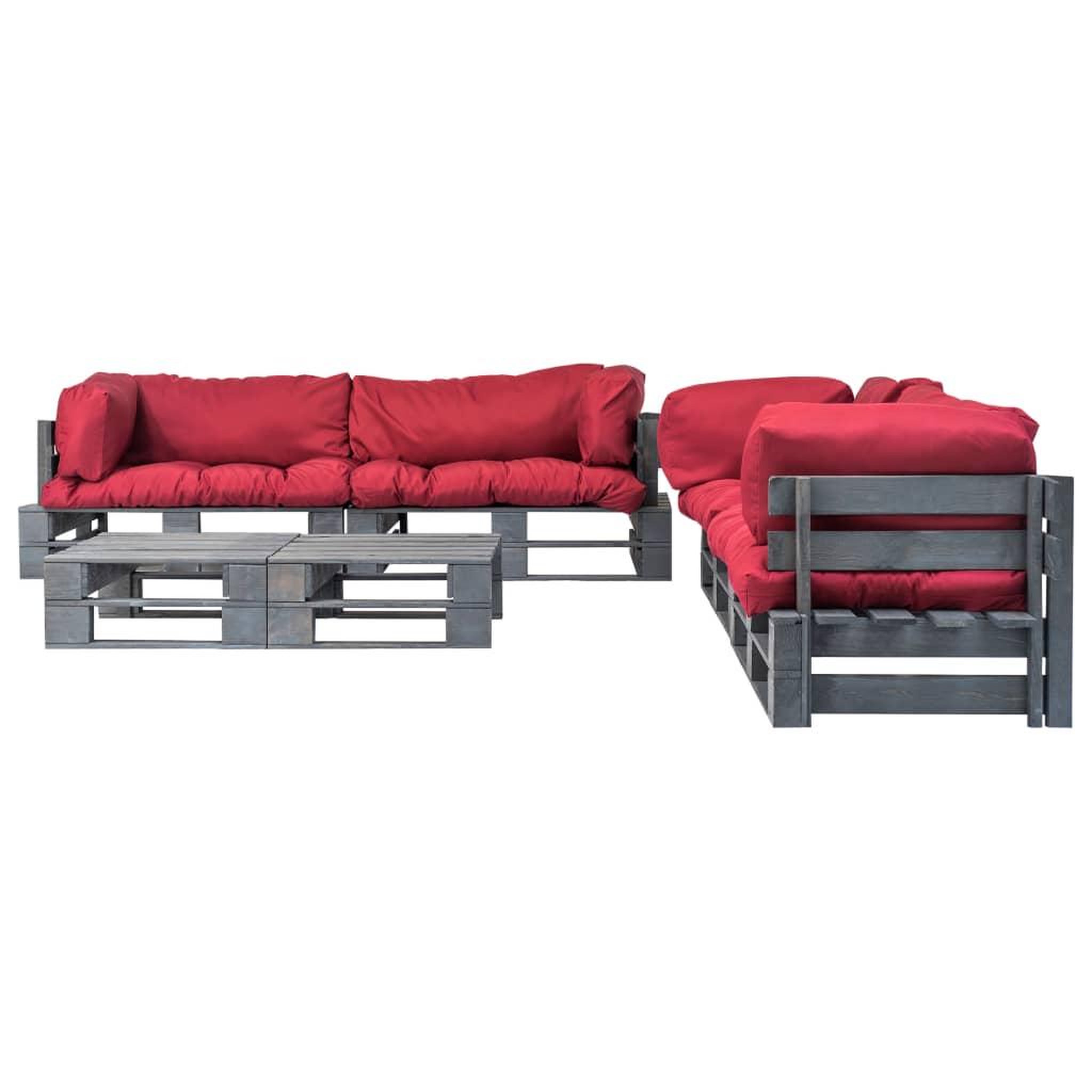 Voir la diapositive 2 : VIDAXL Salon palette de jardin 6 pcs avec coussins rouge bois