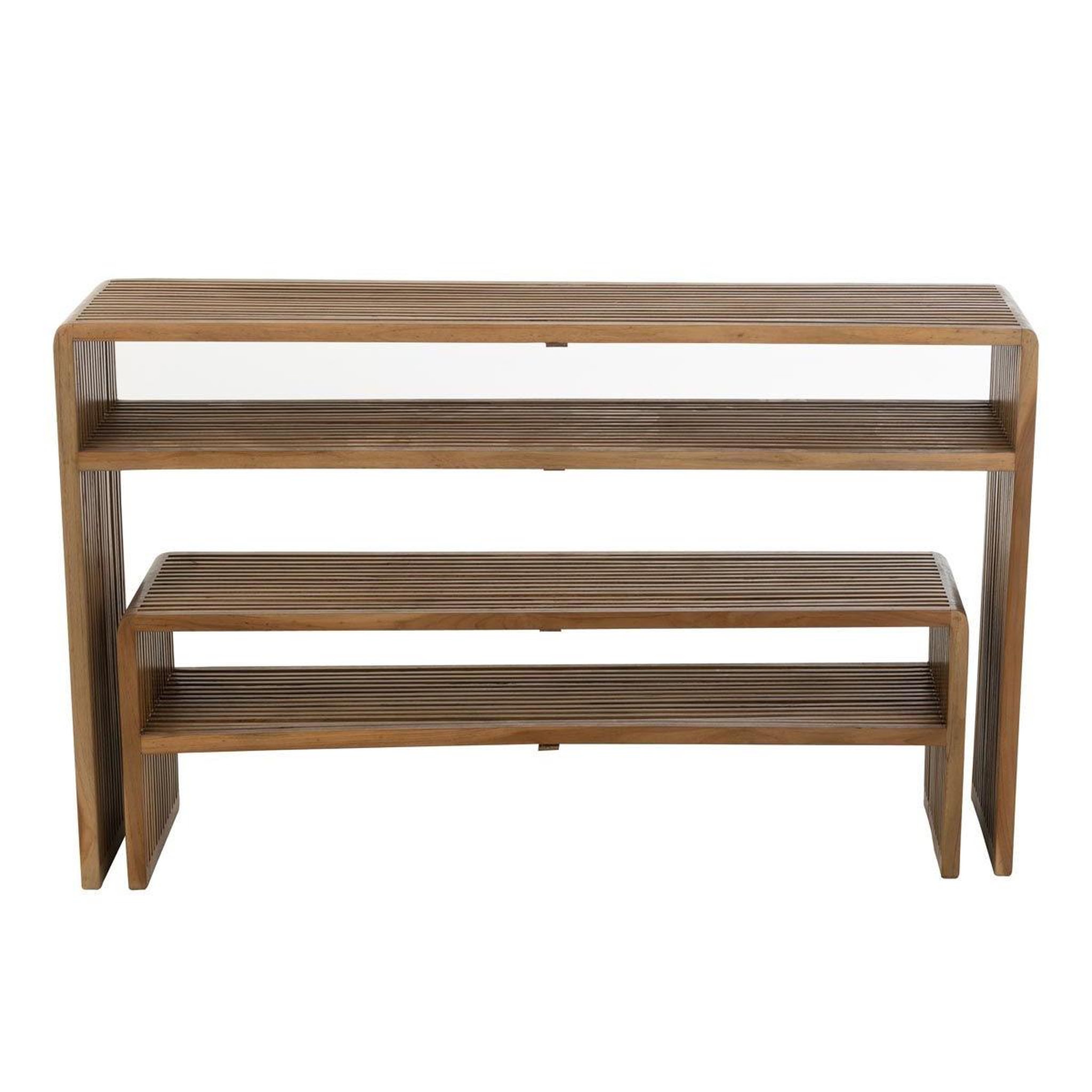 Voir la diapositive 5 : J-LINE Lot de 2 consoles en bois  teck  130cm naturel