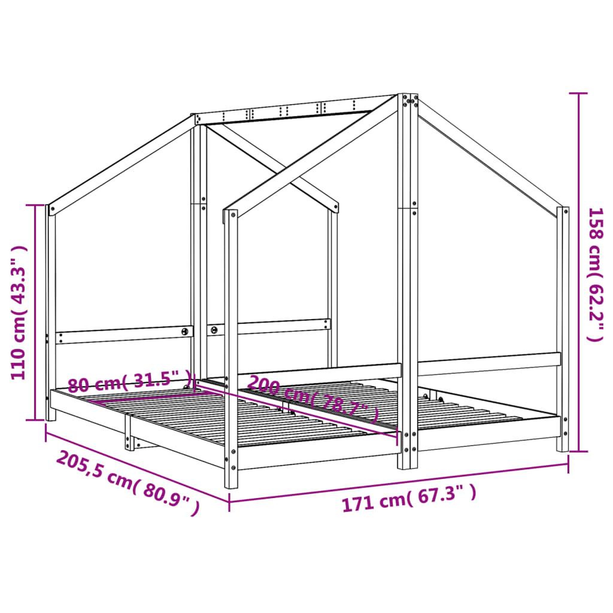 Voir la diapositive 6 : VIDAXL Cadre de lit pour enfants noir 2x(80x200) cm bois de pin massif