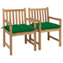 Voir la diapositive 1 : VIDAXL Chaises de jardin lot de 2 et coussins vert Bois de teck massif