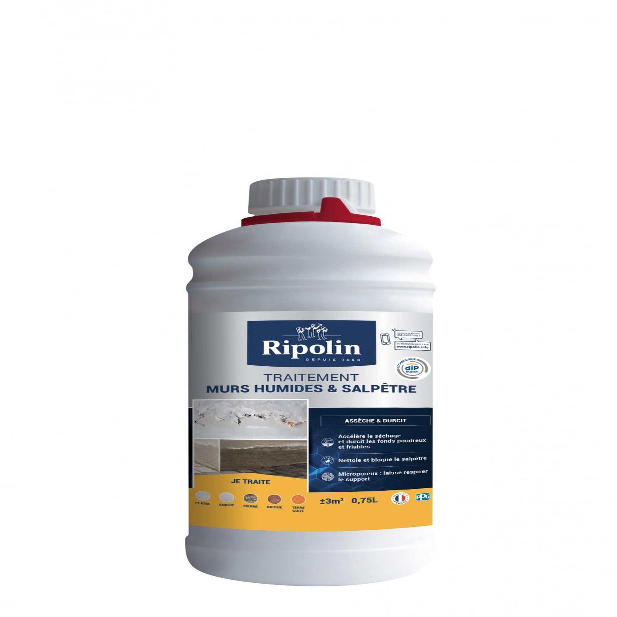 CENTRALE BRICO Traitement antisalpêtre et murs humides Rip etanch, RIPOLIN incolore 0.75 l