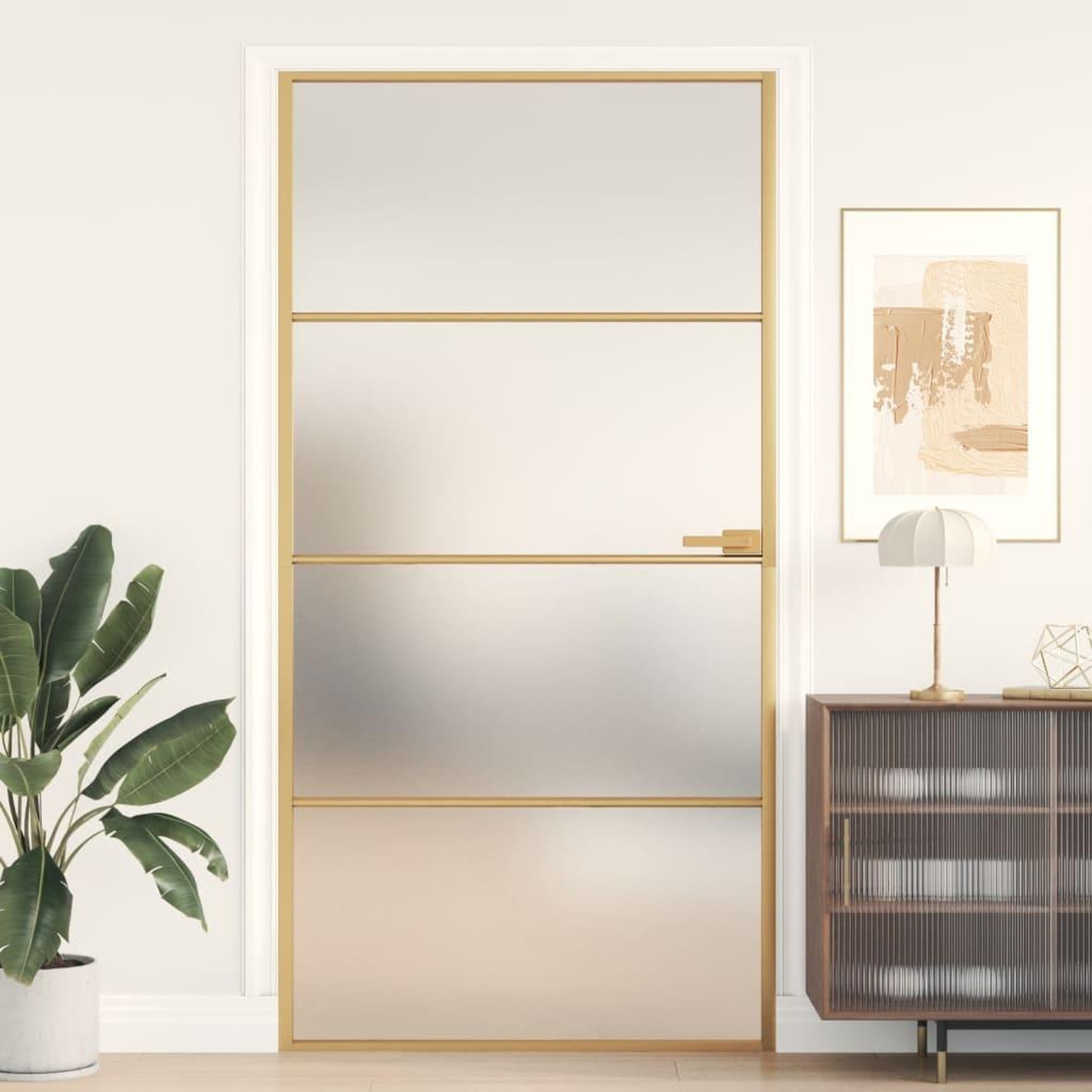 VIDAXL Porte interieure mince dore verre trempe aluminium
