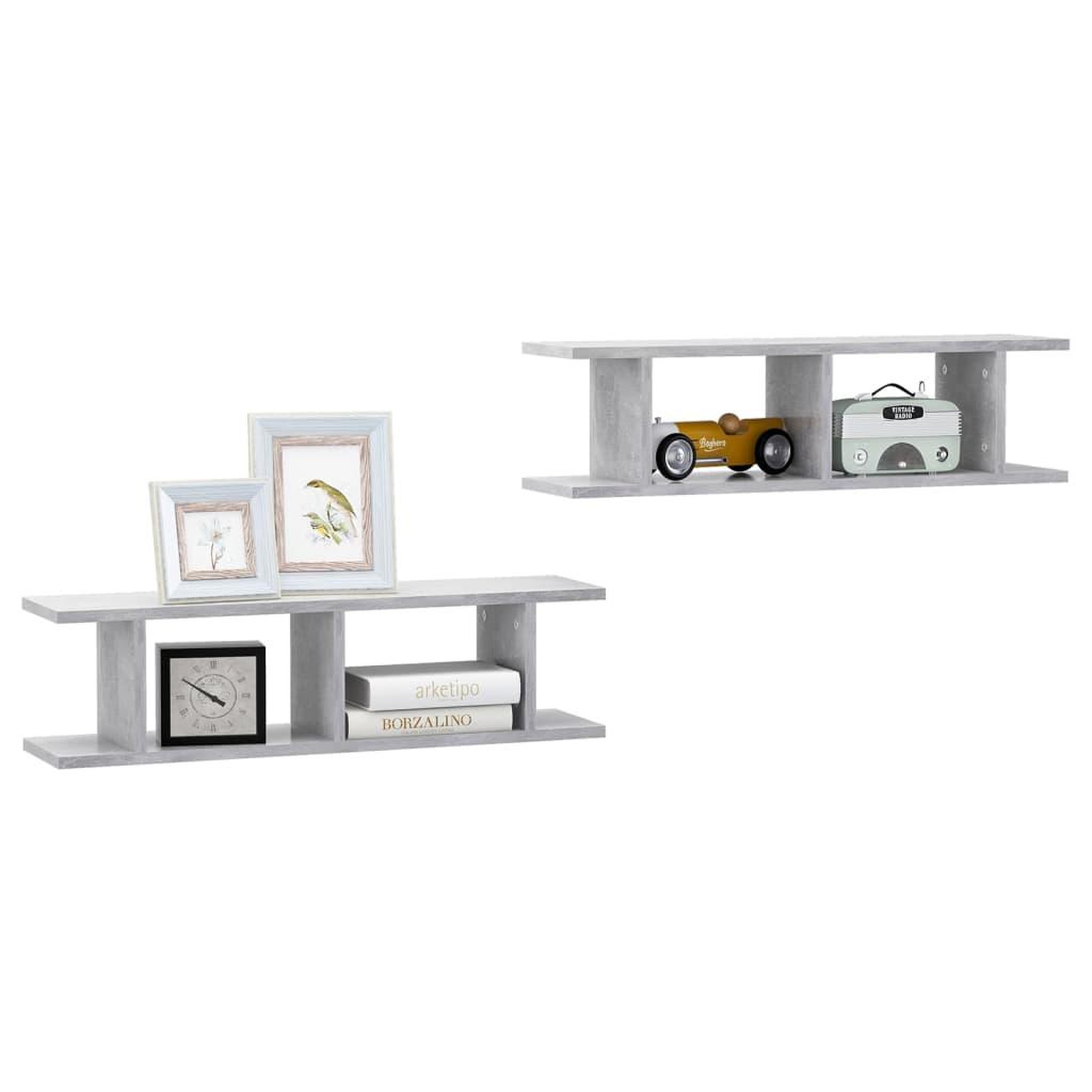 Voir la diapositive 3 : VIDAXL Etageres murales 2 pcs Gris beton 75x18x20 cm bois d'ingenierie