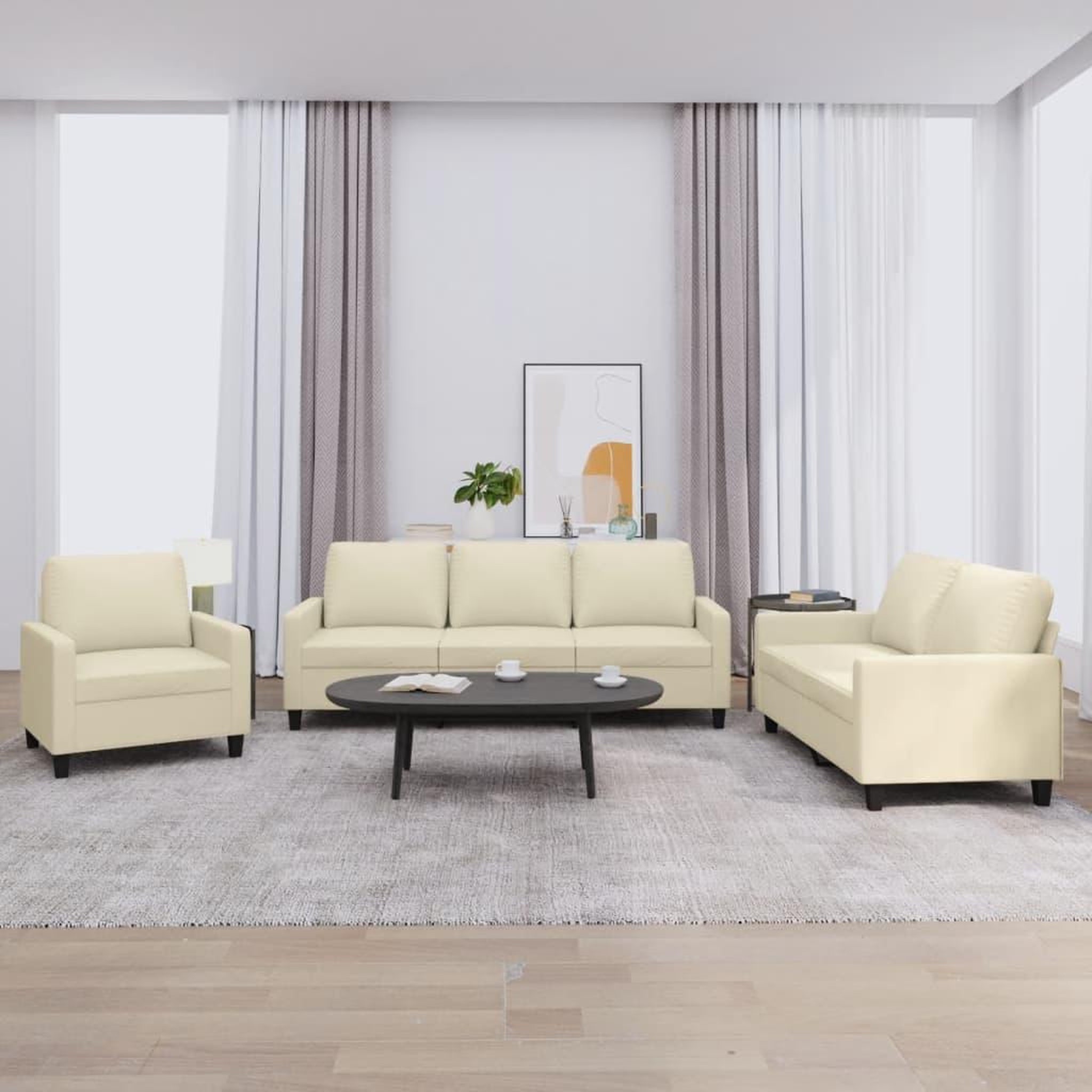 VIDAXL Ensemble de canapes 3 pcs avec coussins Creme Similicuir