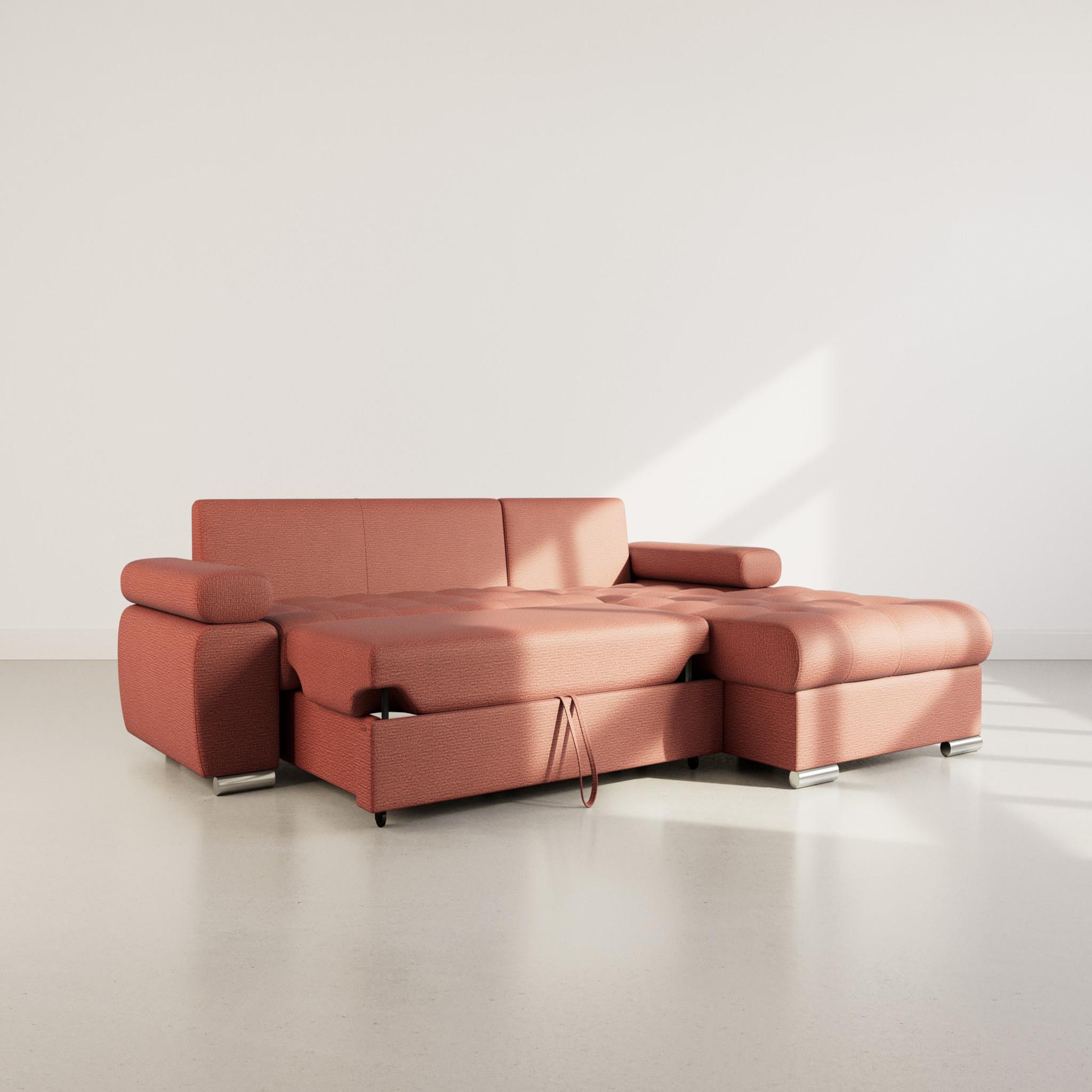 Voir la diapositive 2 : BEST MOBILIER Bianca - canapé d'angle droit 4 places convertible avec coffre en tissu texturé