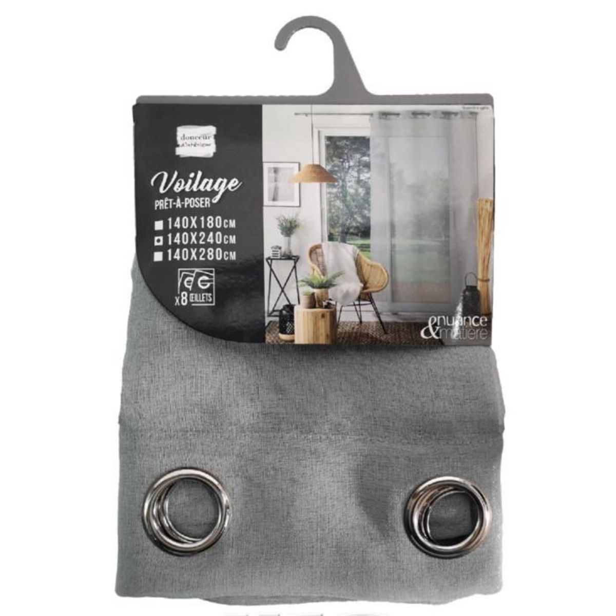 Paris Prix Rideau Voilage à Œillets  Sandra  140x240cm Gris