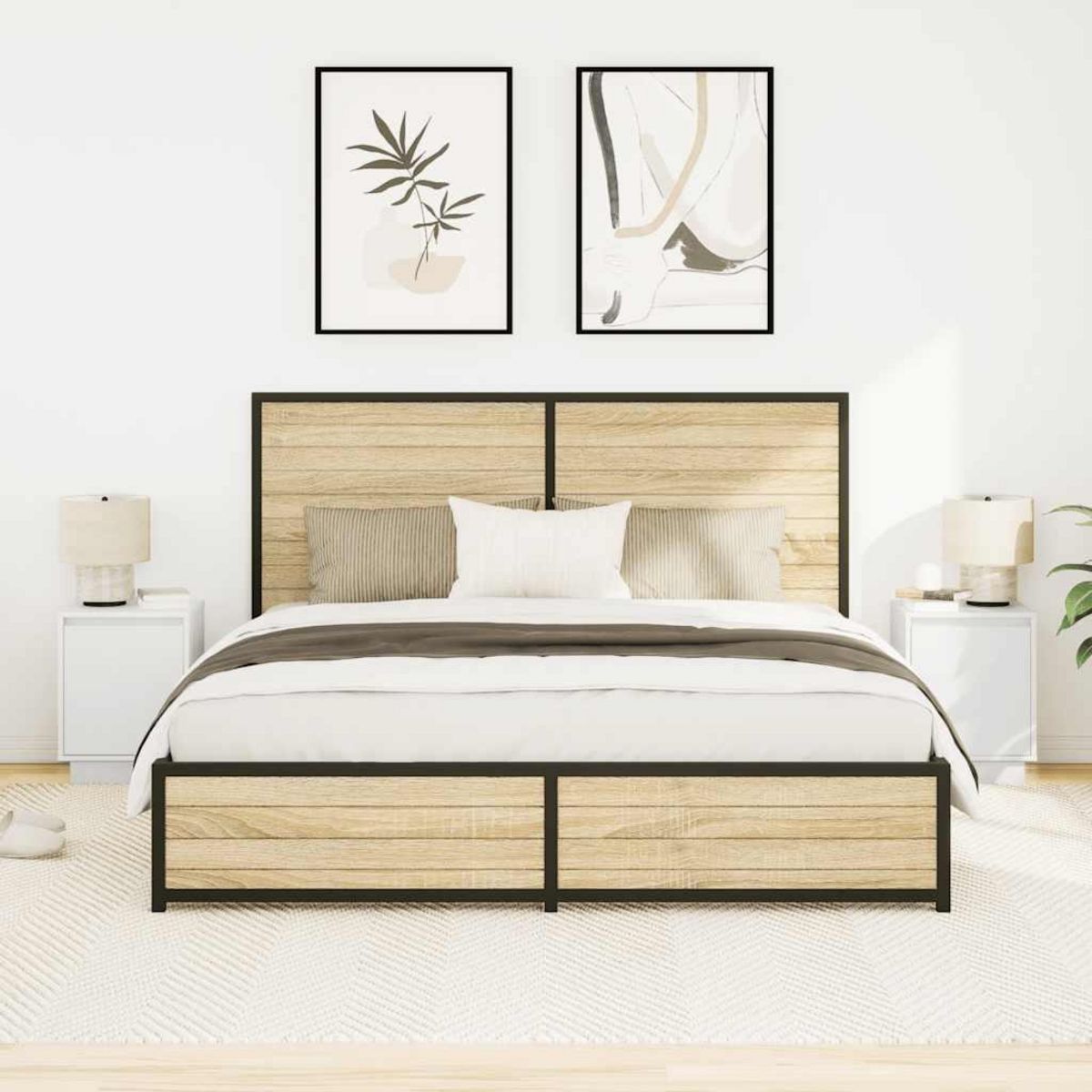 VIDAXL Tables de chevet avec lumieres LED 2 pcs blanc 38x34x50 cm