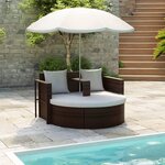 VIDAXL Lit de jardin avec parasol Marron Resine tressee