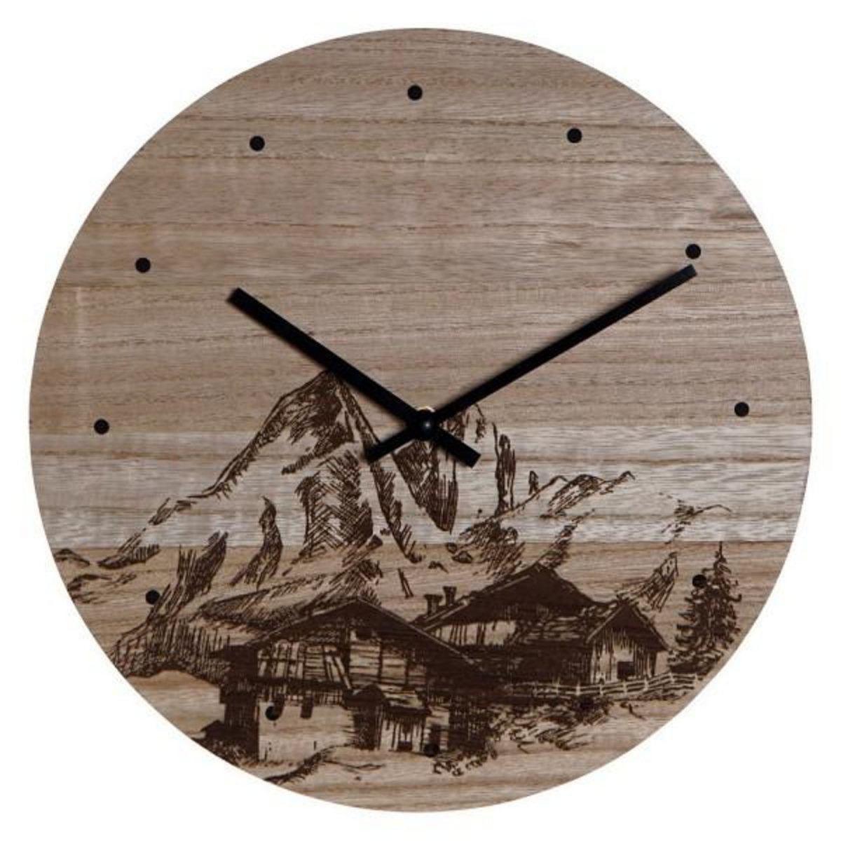 AAAAA Horloge Murale DKD Home Decor 8424001759712 Noir Bois Bois MDF Montagne 30 x 30 x 1,5 cm