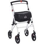 HOMCOM Déambulateur pliable réglable léger 4 roues rangements frein alu blanc noir