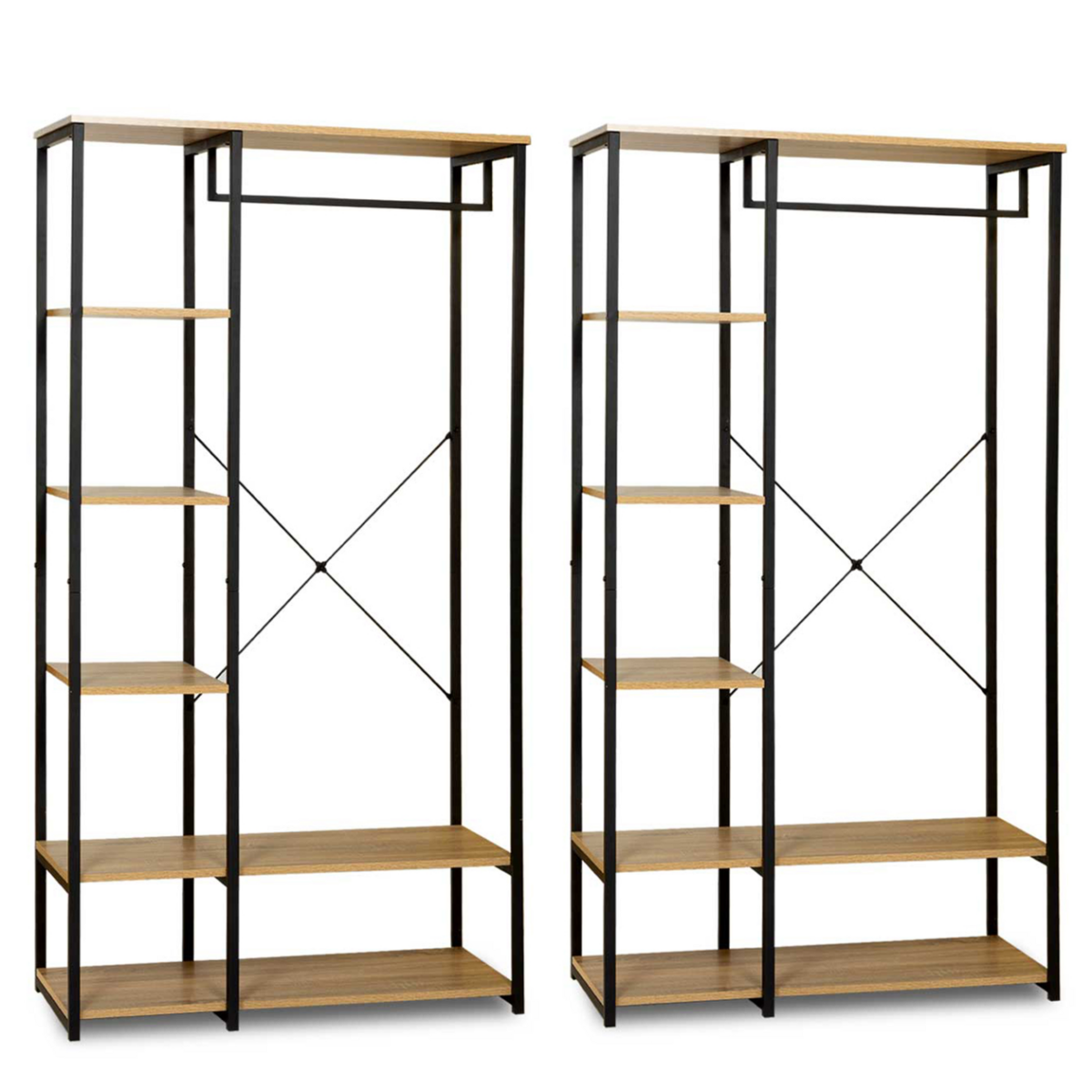 ID MARKET Dressing modulable double penderie étagère L. 180 cm DETROIT design industriel