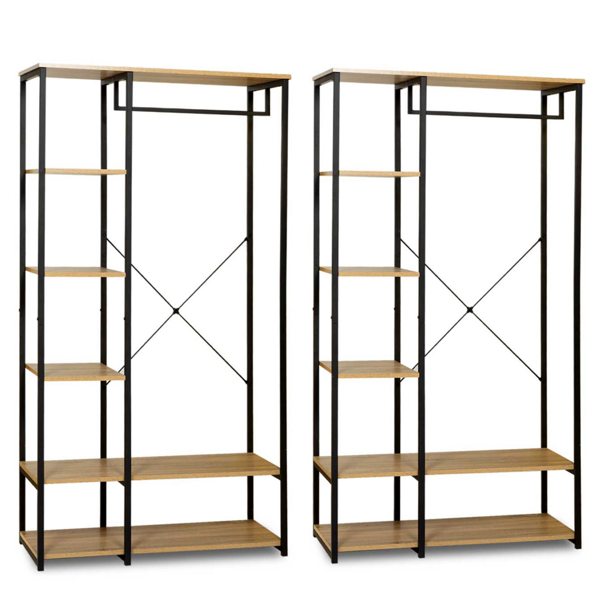 ID MARKET Dressing modulable double penderie étagère L. 180 cm DETROIT design industriel