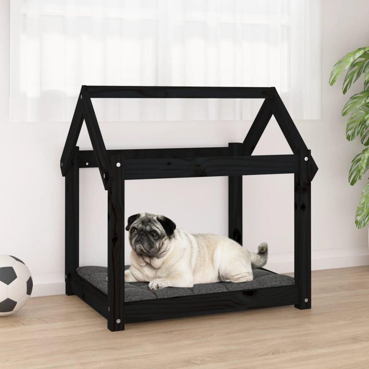 VIDAXL Lit pour chien Noir 71x55x70 cm Bois de pin solide