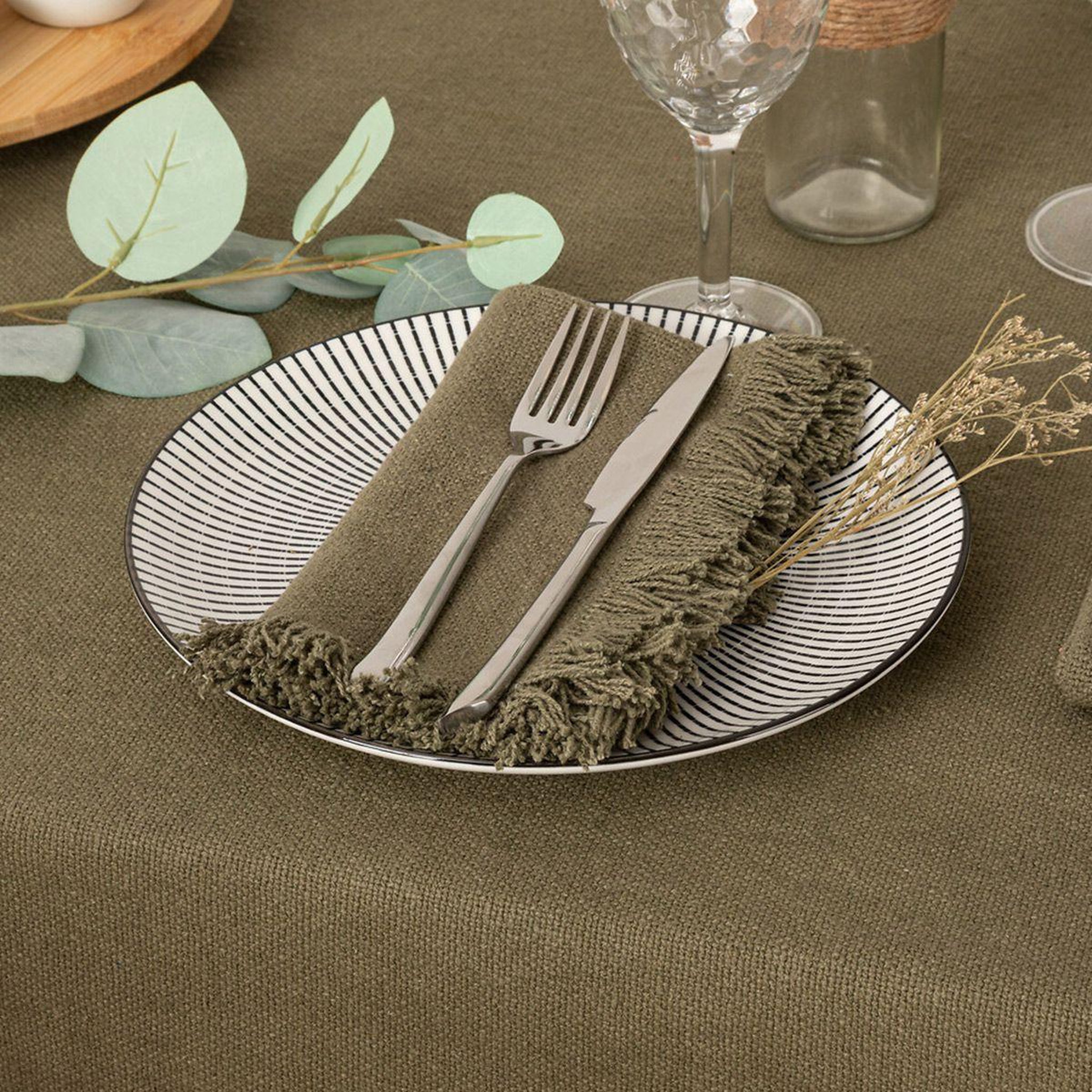 Voir la diapositive 2 : ATMOSPHERA Lot de 2 serviettes de table  maha  40x40cm vert kaki
